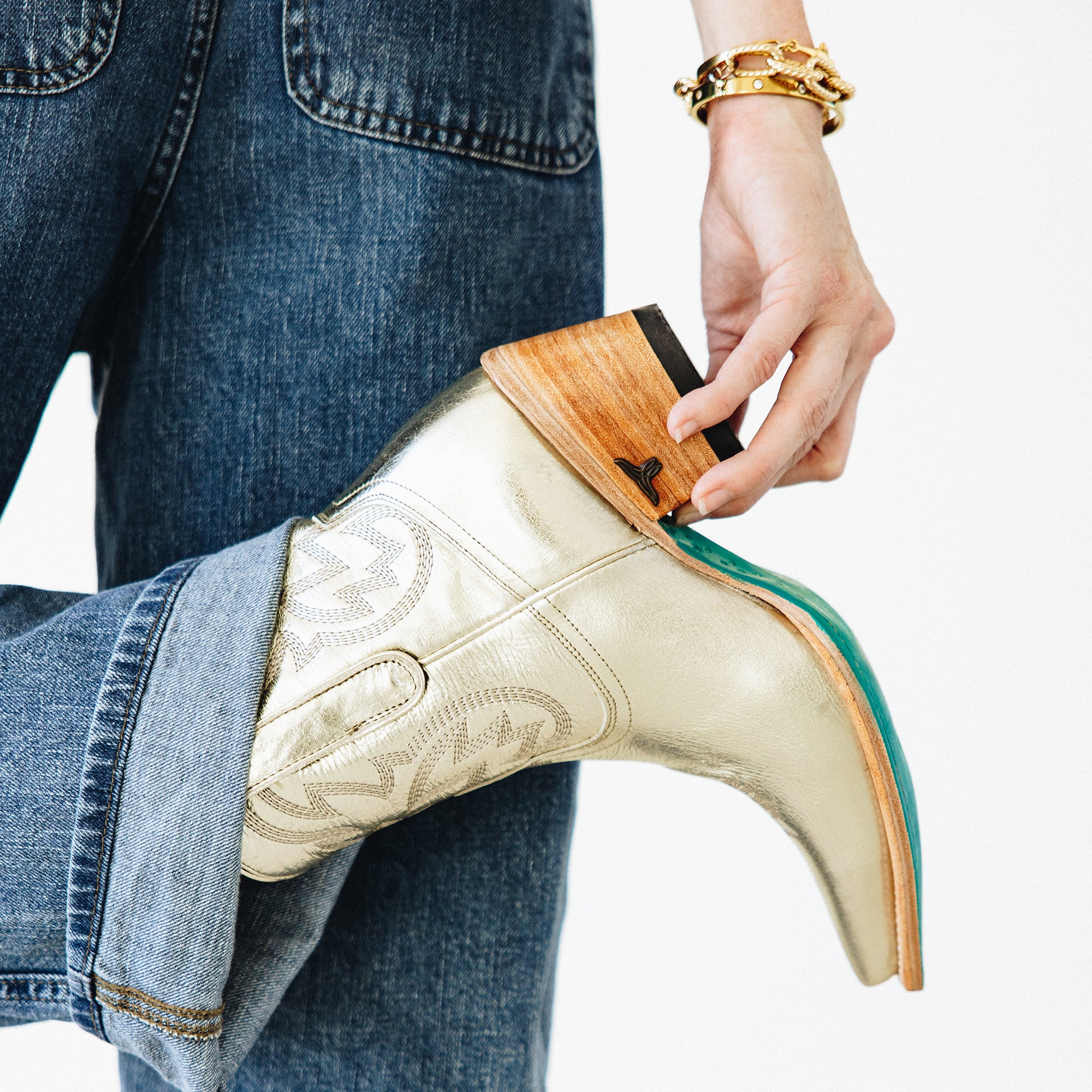 Smokeshow Bootie - Champagne Metallic Ladies Bootie Western Fashion by Lane