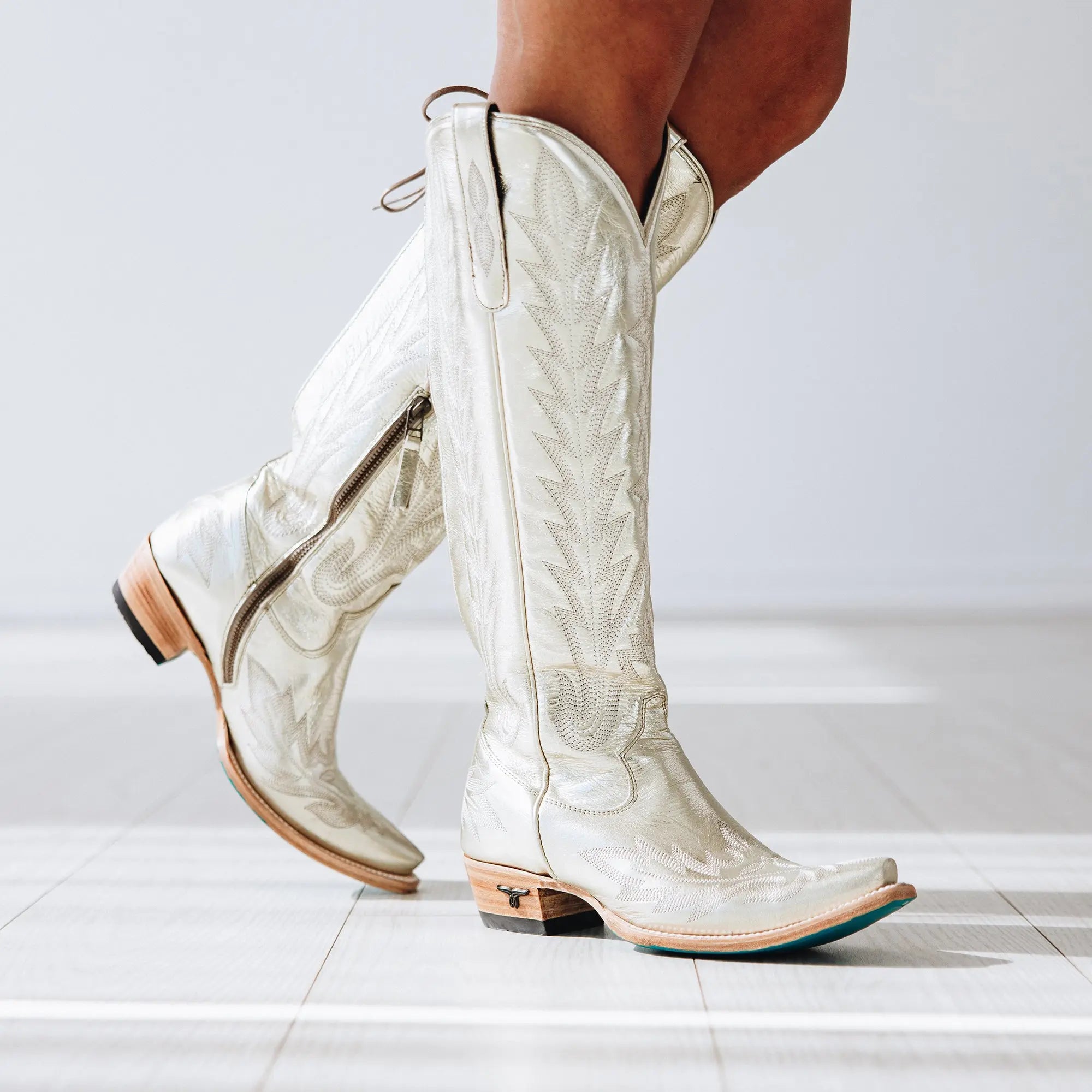 Lexington Knee High Corset - Champagne Metallic Ladies Boot Western Fashion by Lane