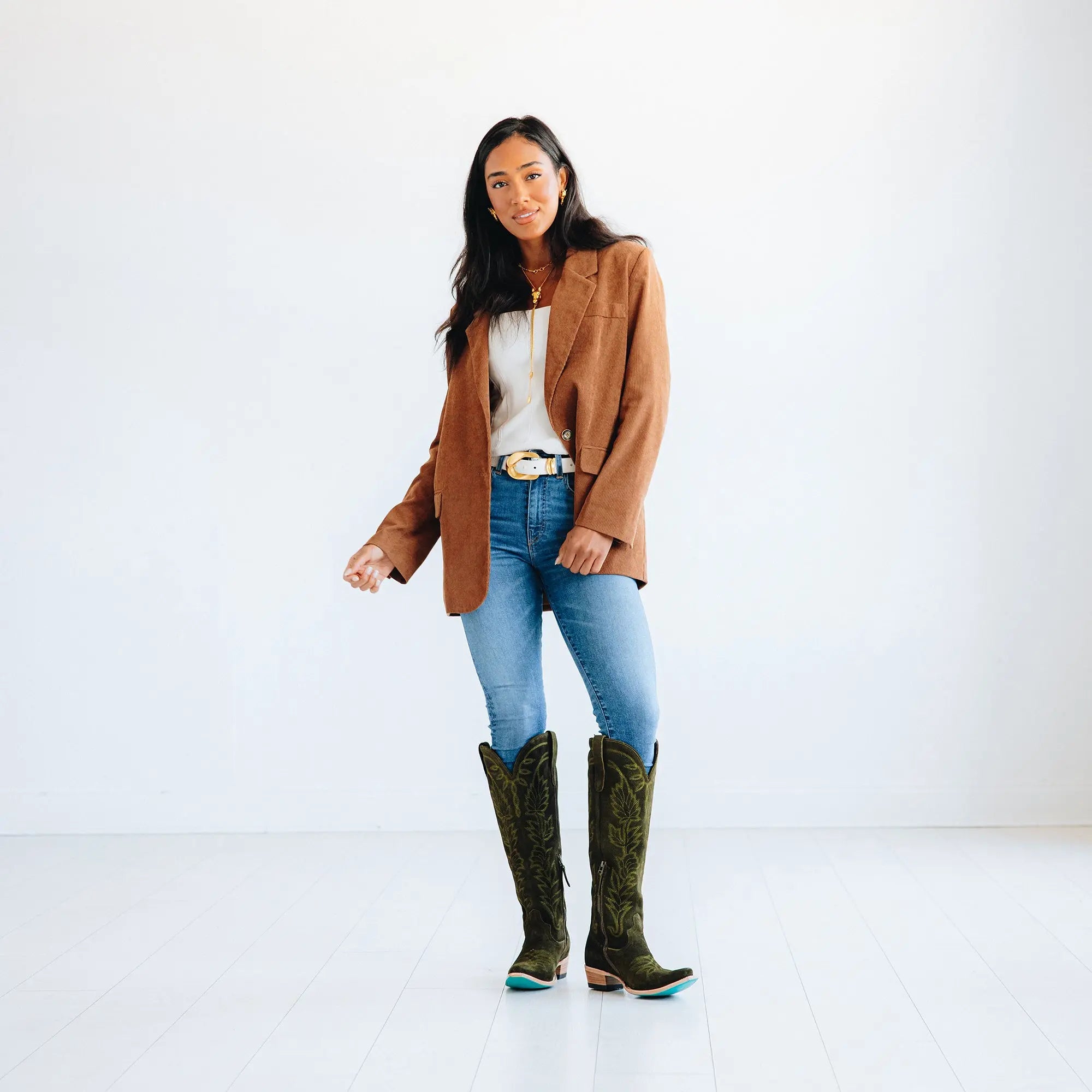 Sandaga Knee High - Olive Suede Ladies Boot Western Fashion by Lane