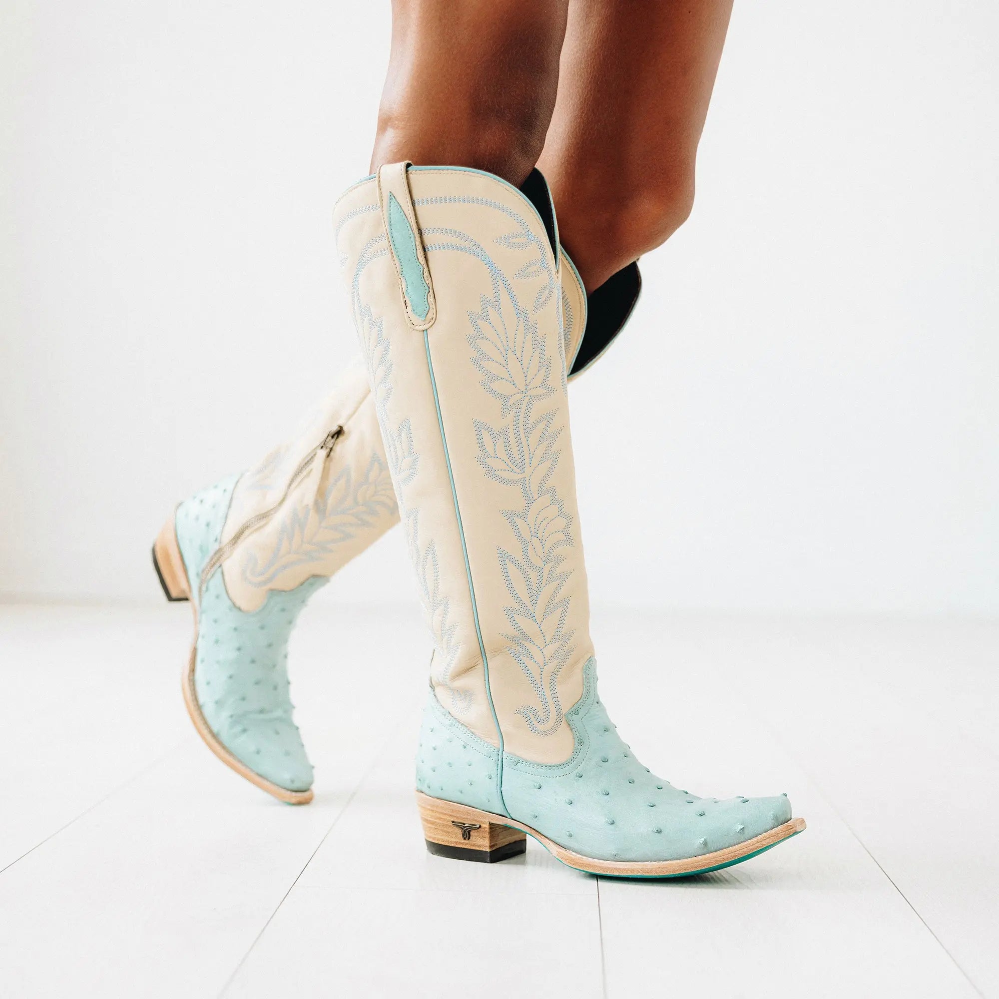 Sandaga Knee High - Powder Blue Ostrich Ladies Boot Western Fashion by Lane