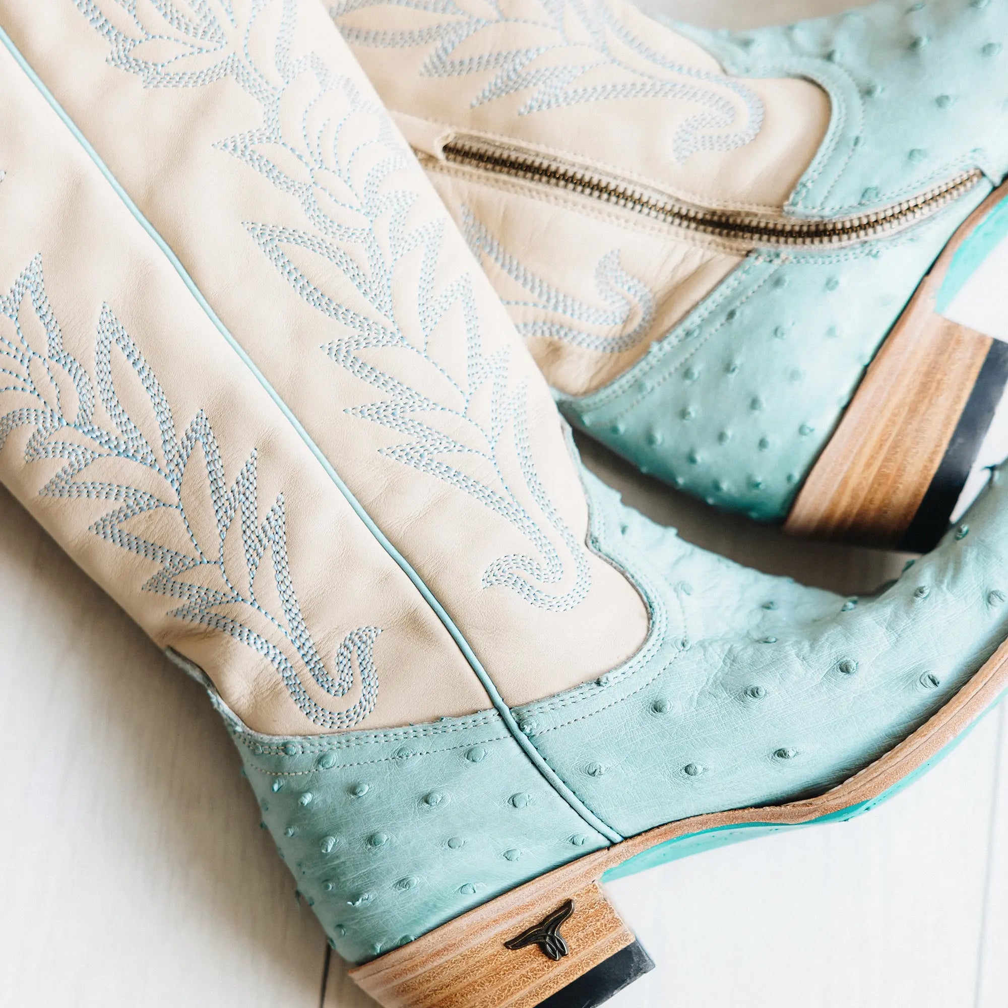 Sandaga Knee High - Powder Blue Ostrich Ladies Boot Western Fashion by Lane