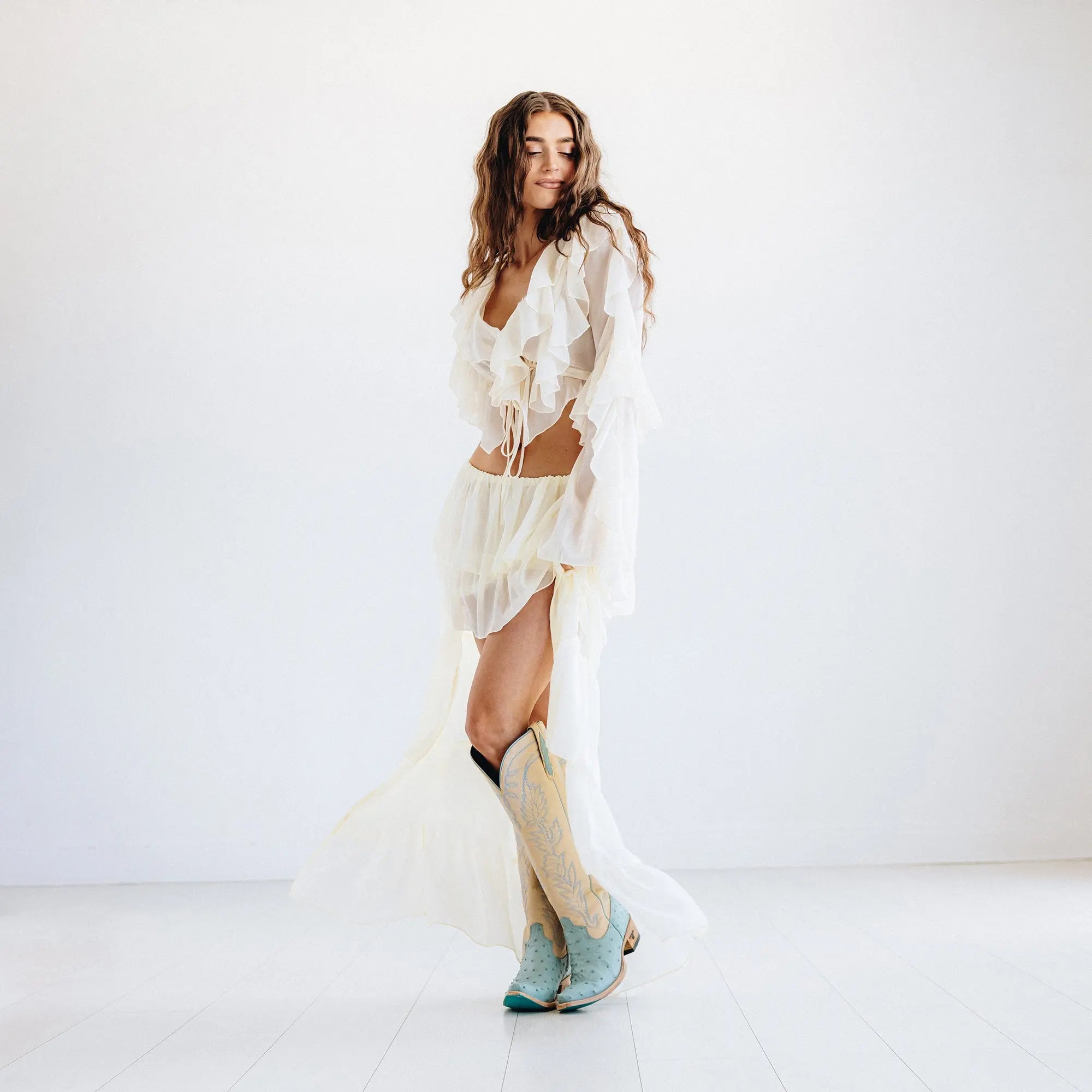 Sandaga Knee High - Powder Blue Ostrich Ladies Boot Western Fashion by Lane