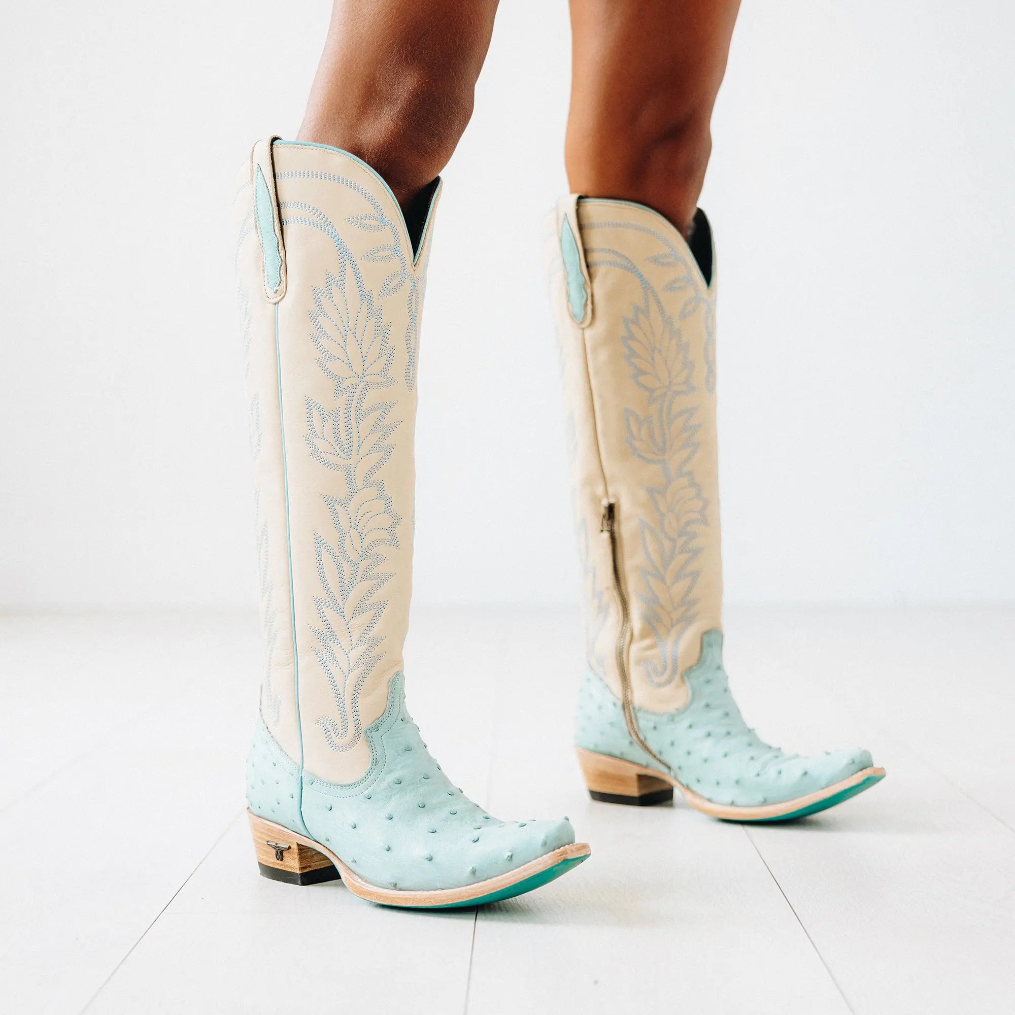 Sandaga Knee High - Powder Blue Ostrich Ladies Boot Western Fashion by Lane