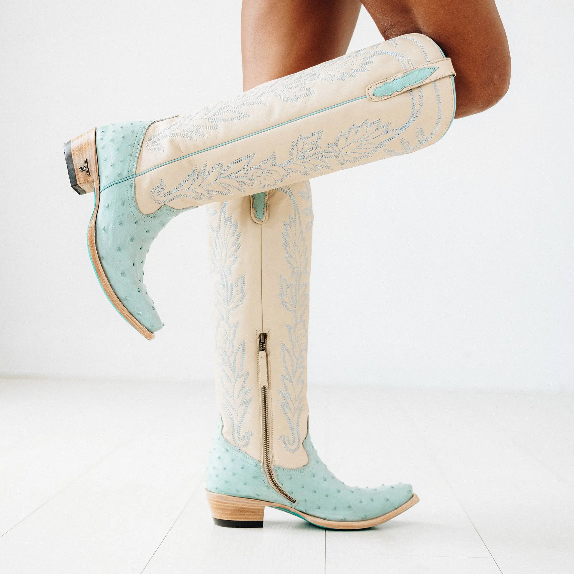 Sandaga Knee High - Powder Blue Ostrich Ladies Boot Western Fashion by Lane