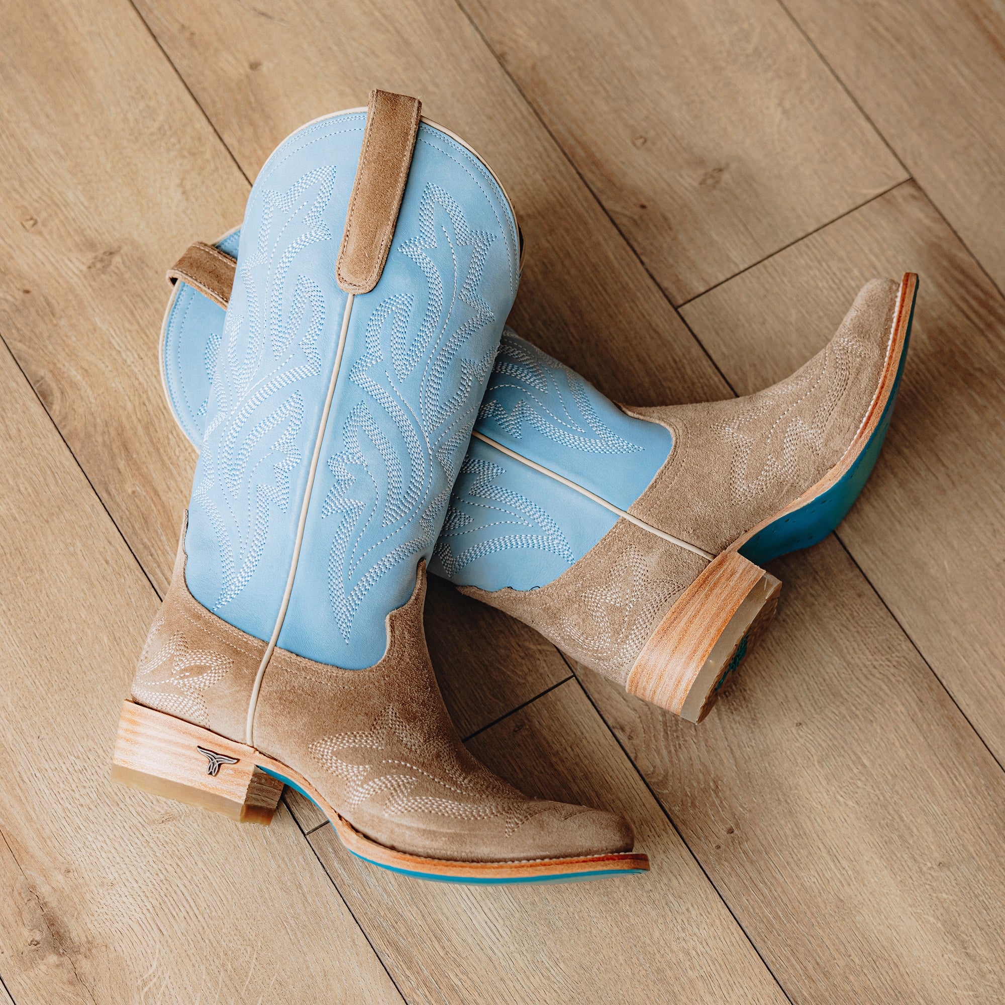 Saratoga Square Boot - Latte Suede and Powder Blue Ladies Boot Western Fashion by Lane