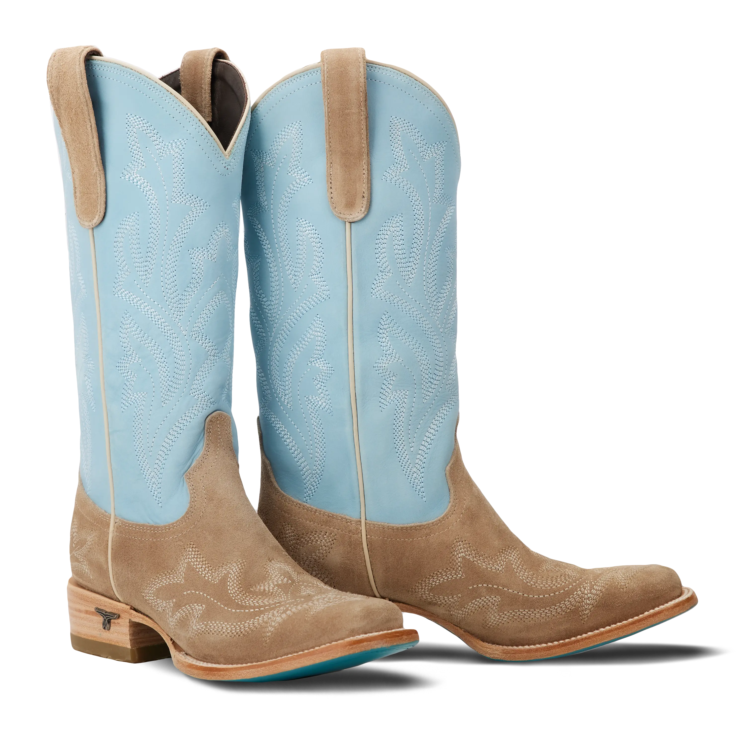 Saratoga Square Boot - Latte Suede and Powder Blue Ladies Boot Latte suede Western Fashion by Lane