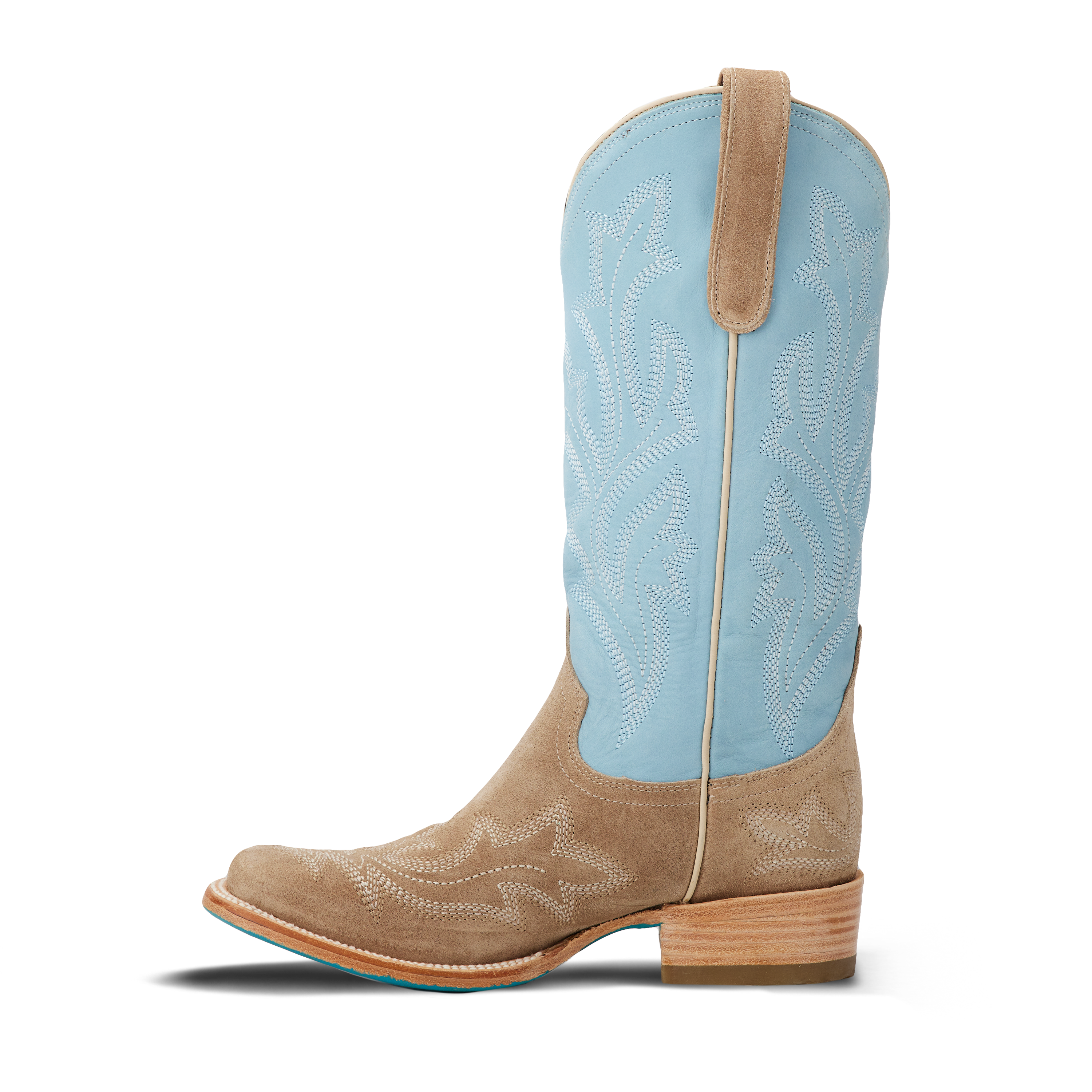 Saratoga Square Boot - Latte Suede and Powder Blue Ladies Boot Western Fashion by Lane