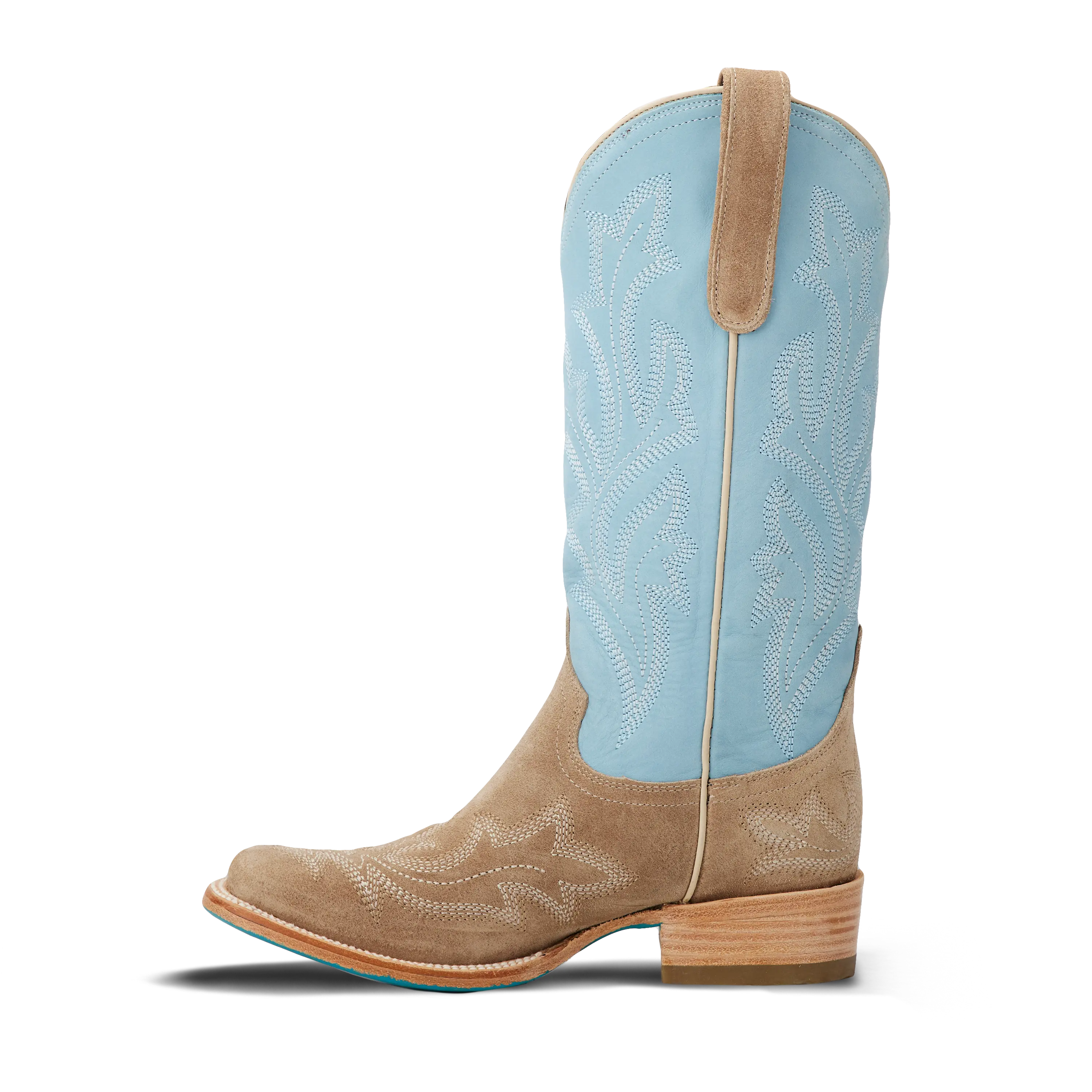 Saratoga Square Boot - Latte Suede and Powder Blue Ladies Boot Western Fashion by Lane