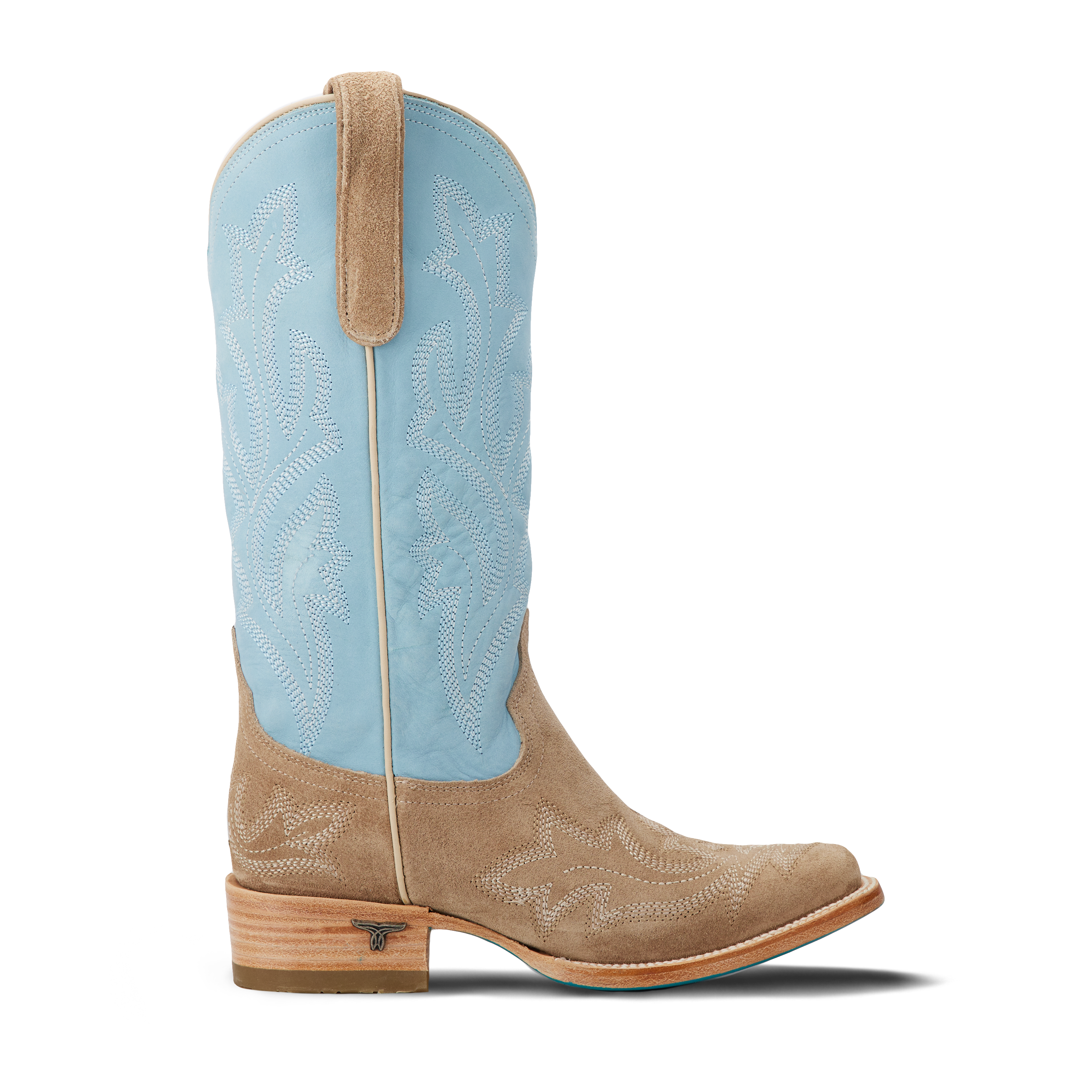 Saratoga Square Boot - Latte Suede and Powder Blue Ladies Boot Western Fashion by Lane