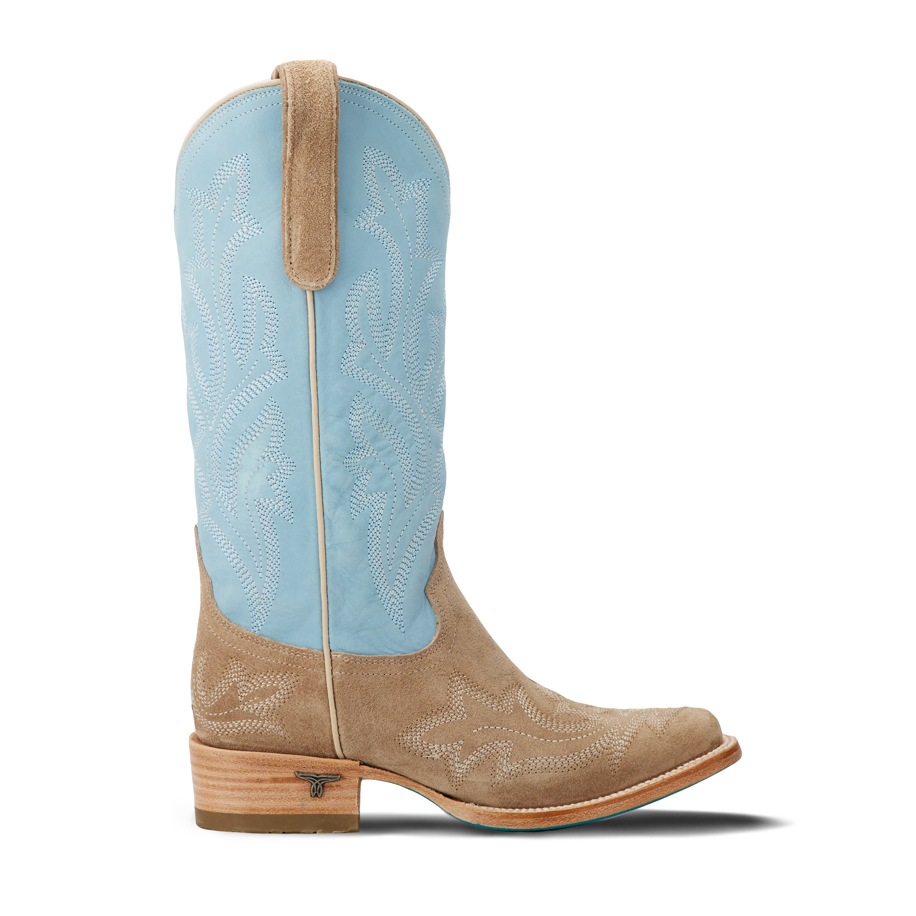 Saratoga Square Boot - Latte Suede and Powder Blue Ladies Boot Western Fashion by Lane