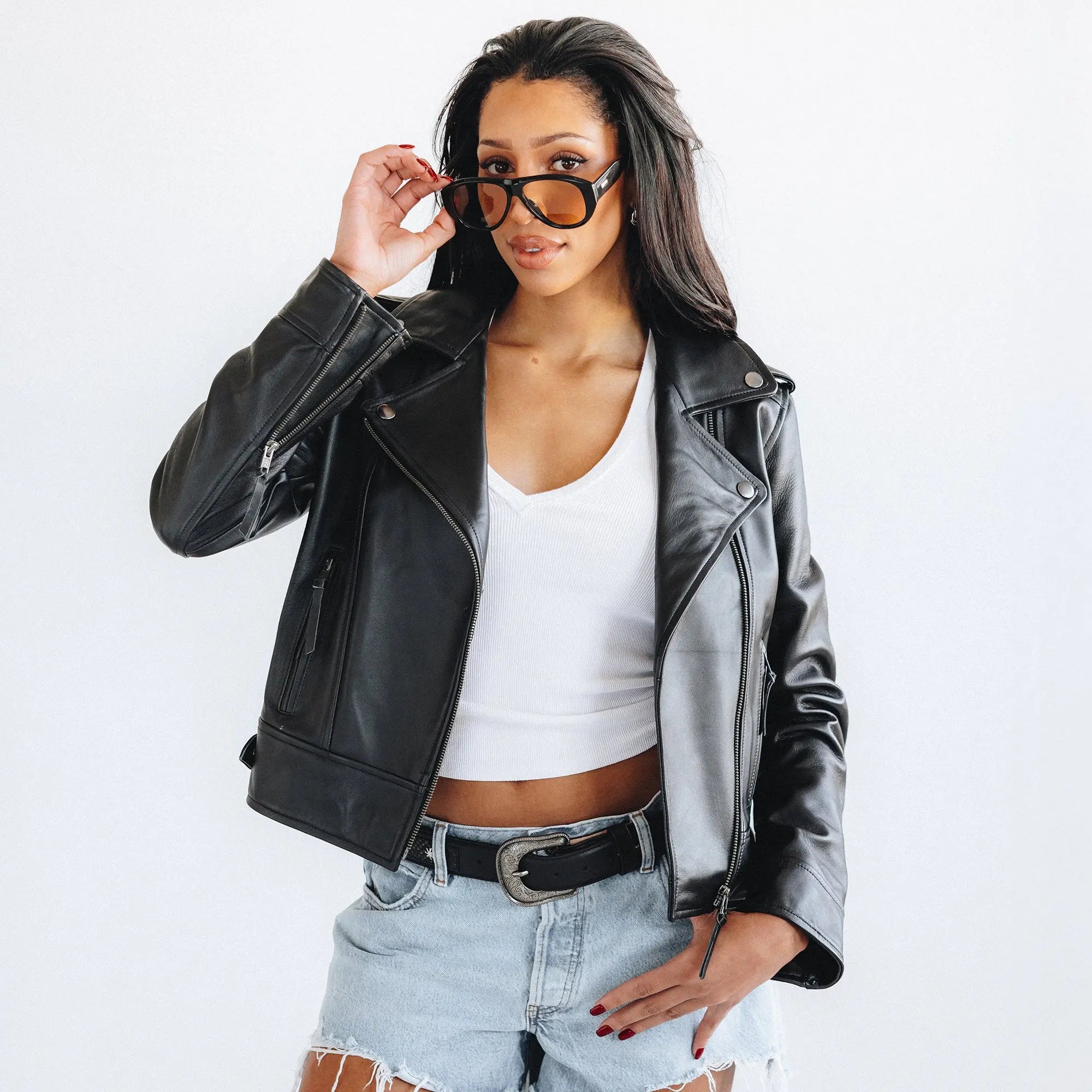 Basic Biker Jacket - Jet Black Leather Jackets Western Fashion by Lane