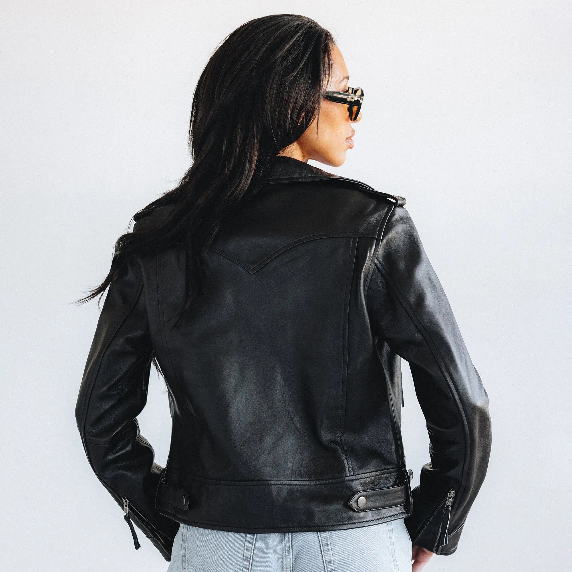Basic Biker Jacket - Jet Black Leather Jackets Western Fashion by Lane
