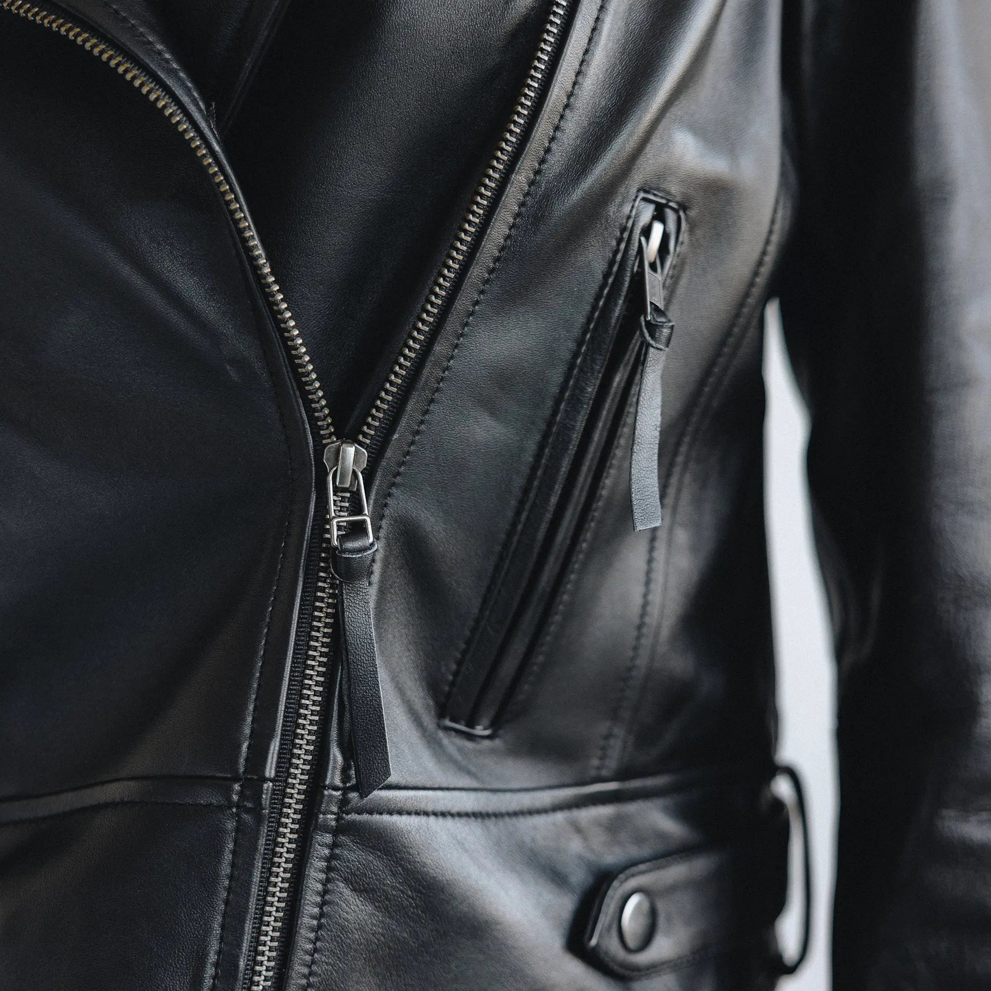 Basic Biker Jacket - Jet Black Leather Jackets Western Fashion by Lane