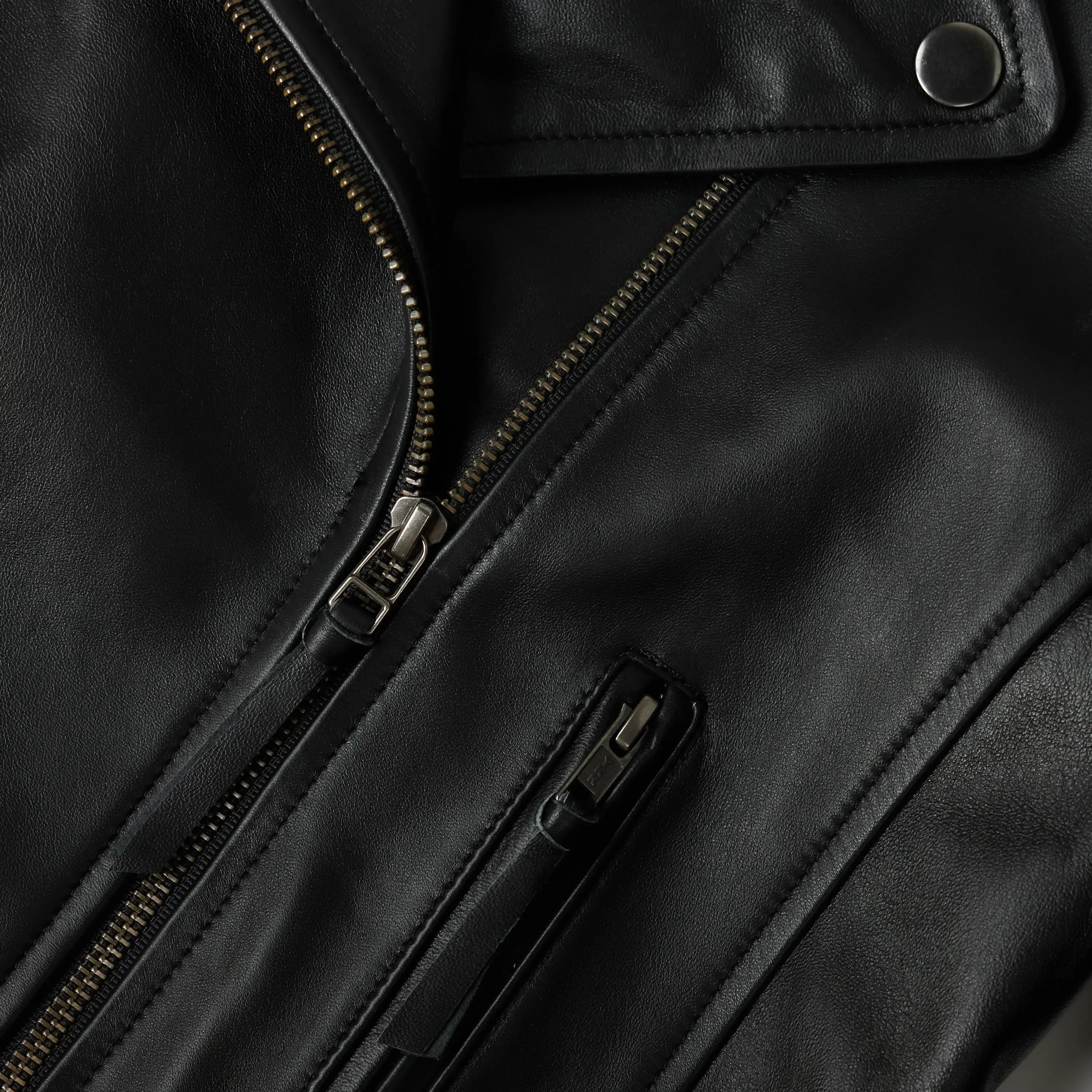 Basic Biker Jacket - Jet Black Leather Jackets Western Fashion by Lane