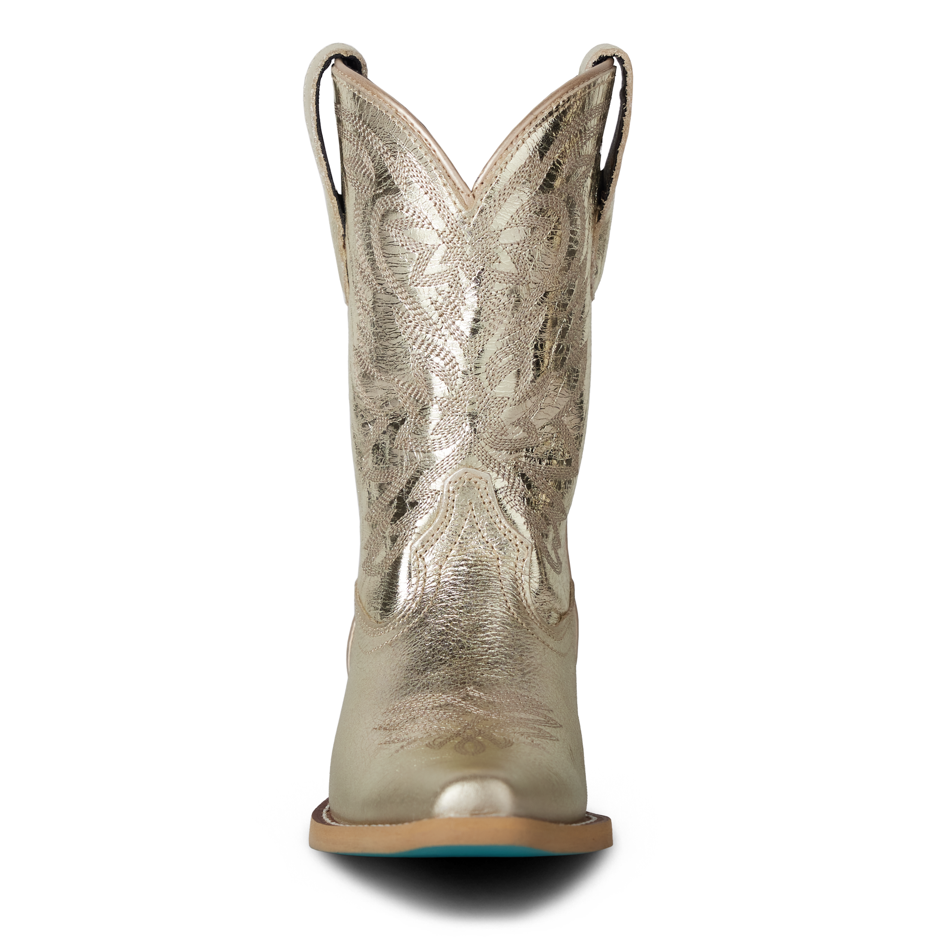 Metallic silver cowboy boot on a white background