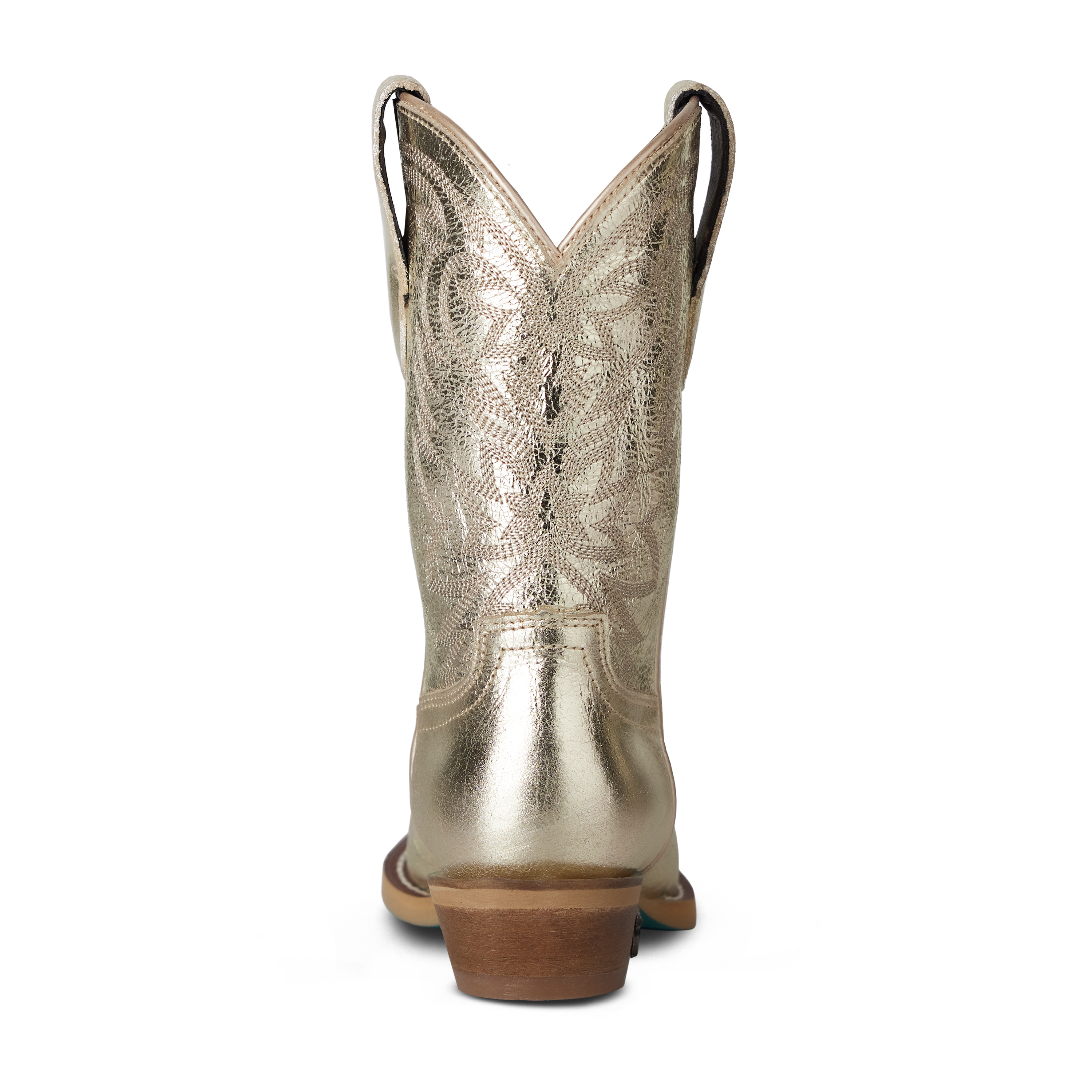 Metallic silver cowboy boot on a white background