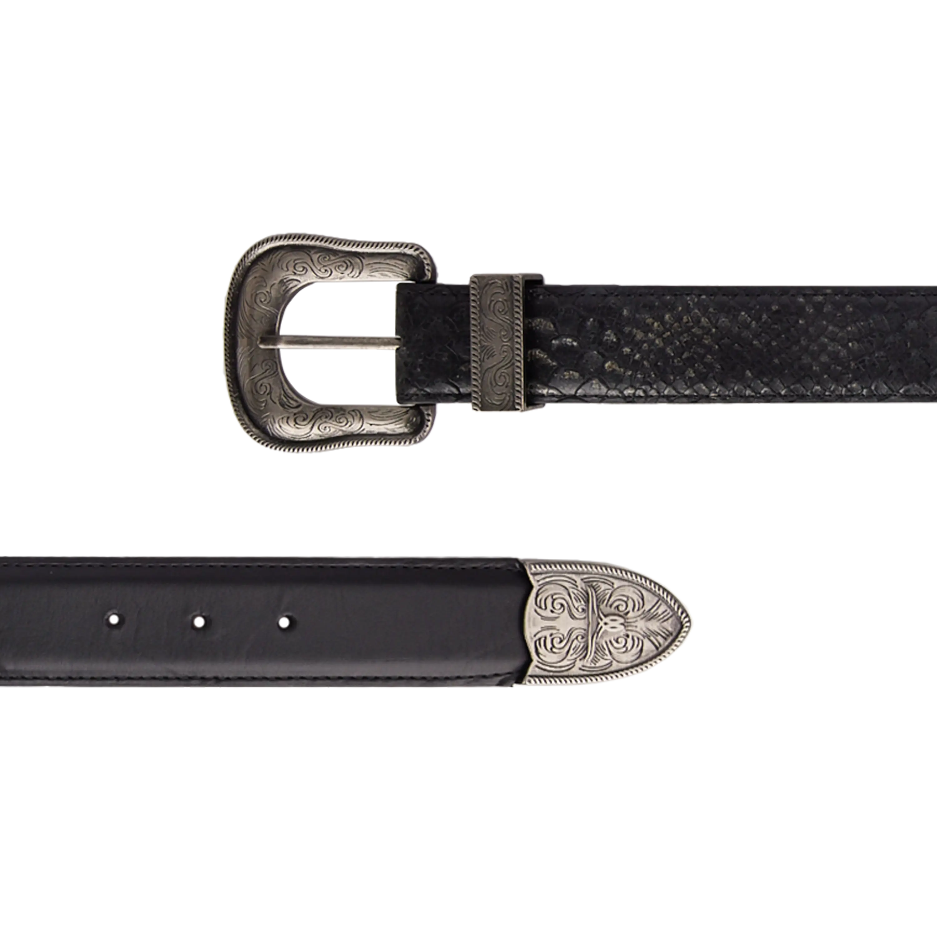 1.5 Woven Belt with Double Buckle - Rattle Black Belt Western Fashion by Lane