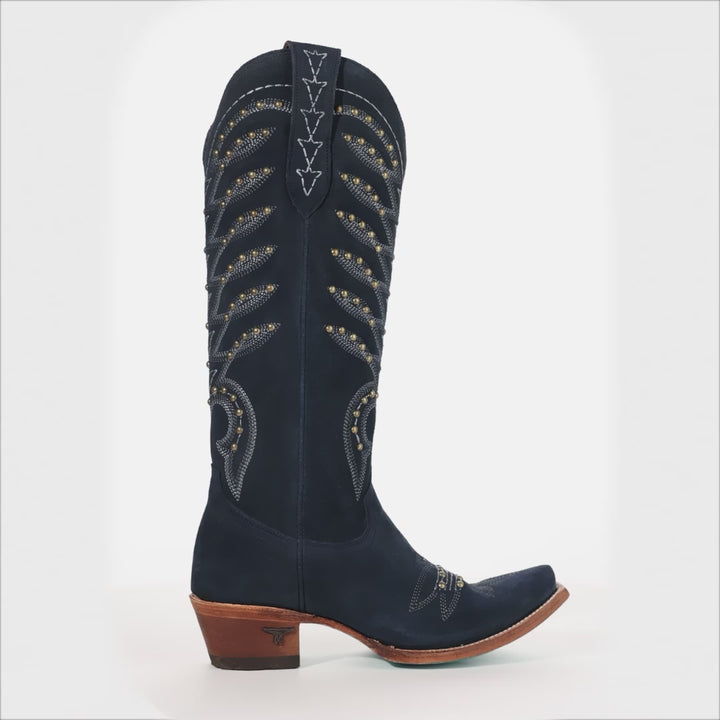 Navy suede cowboy boots by Lane 