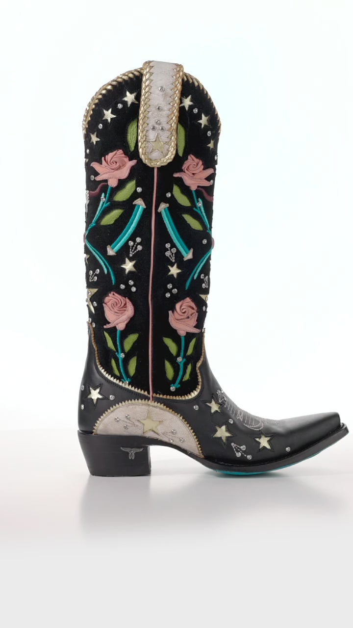 Stars Align Boot - Jet Black & Ceramic Crackle Ladies Boot Western Fashion by Lane