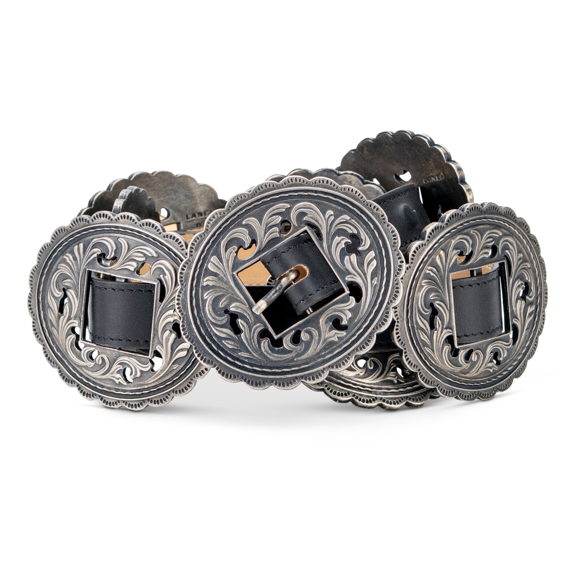 Lane Silver Concho Belt - Jet Black Belt Western Fashion by Lane