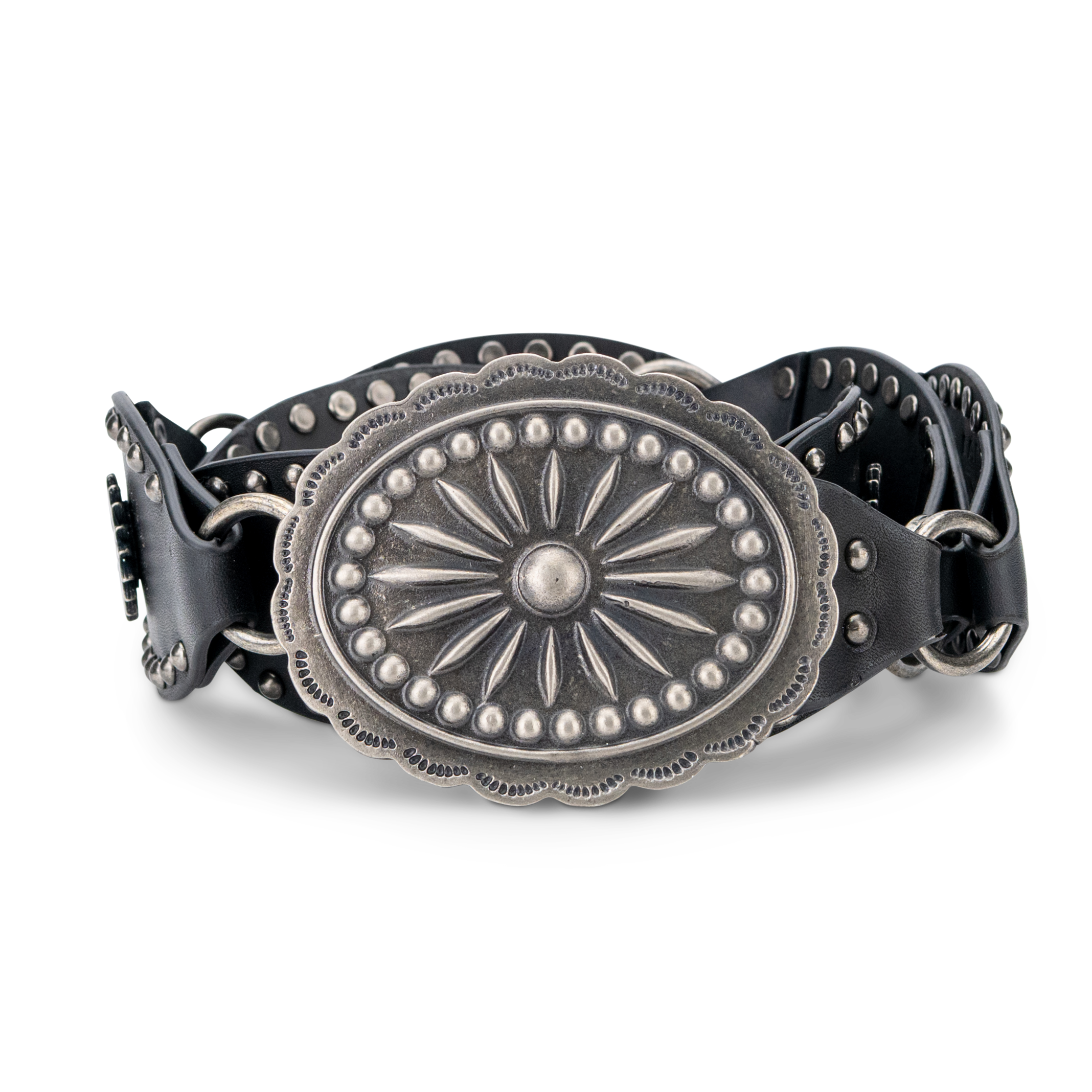 Lane Silver Disc Belt - Jet Black Belt Western Fashion by Lane