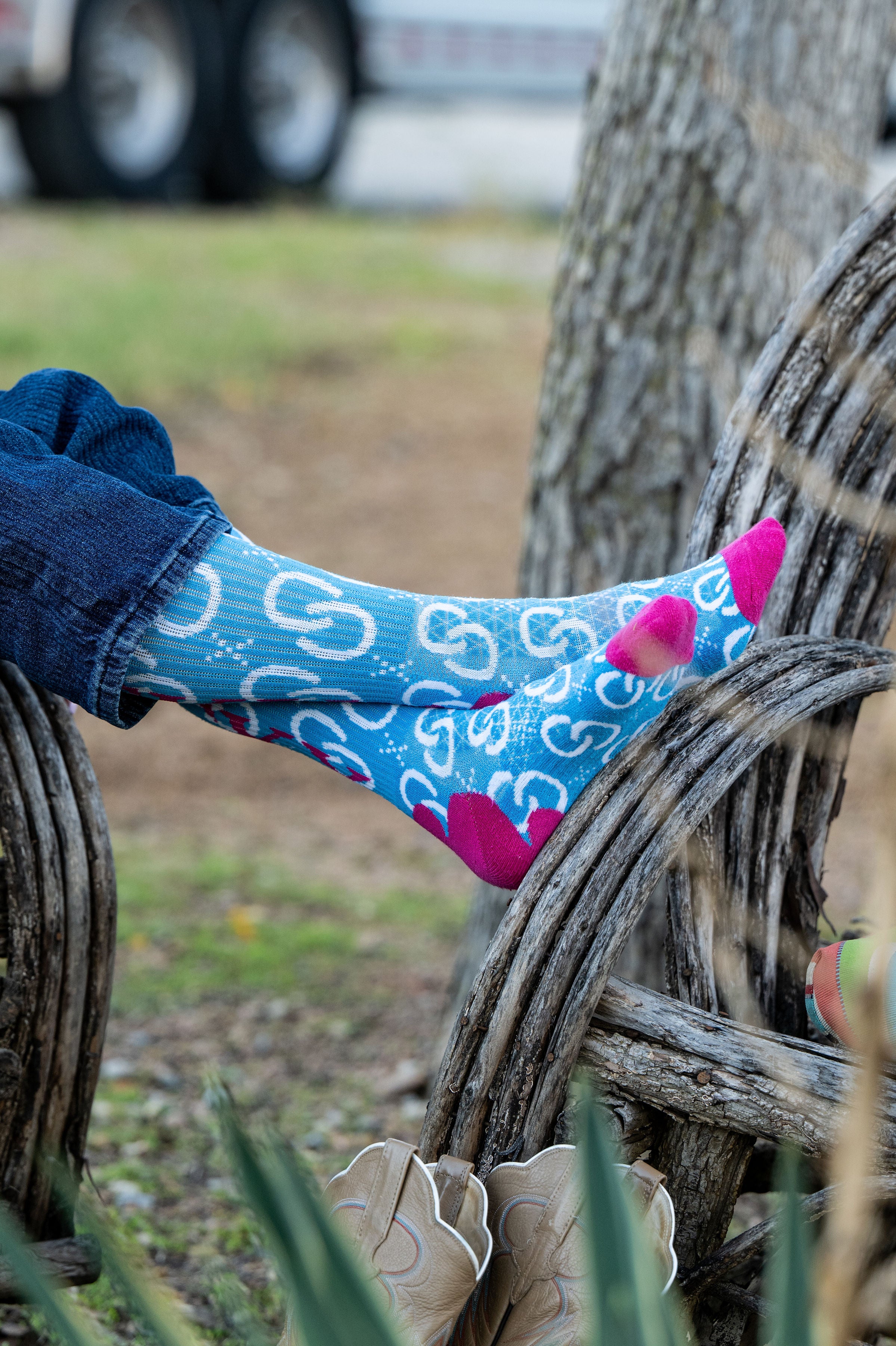 High Maintenance Cowgirl Sky Blue Performance Socks