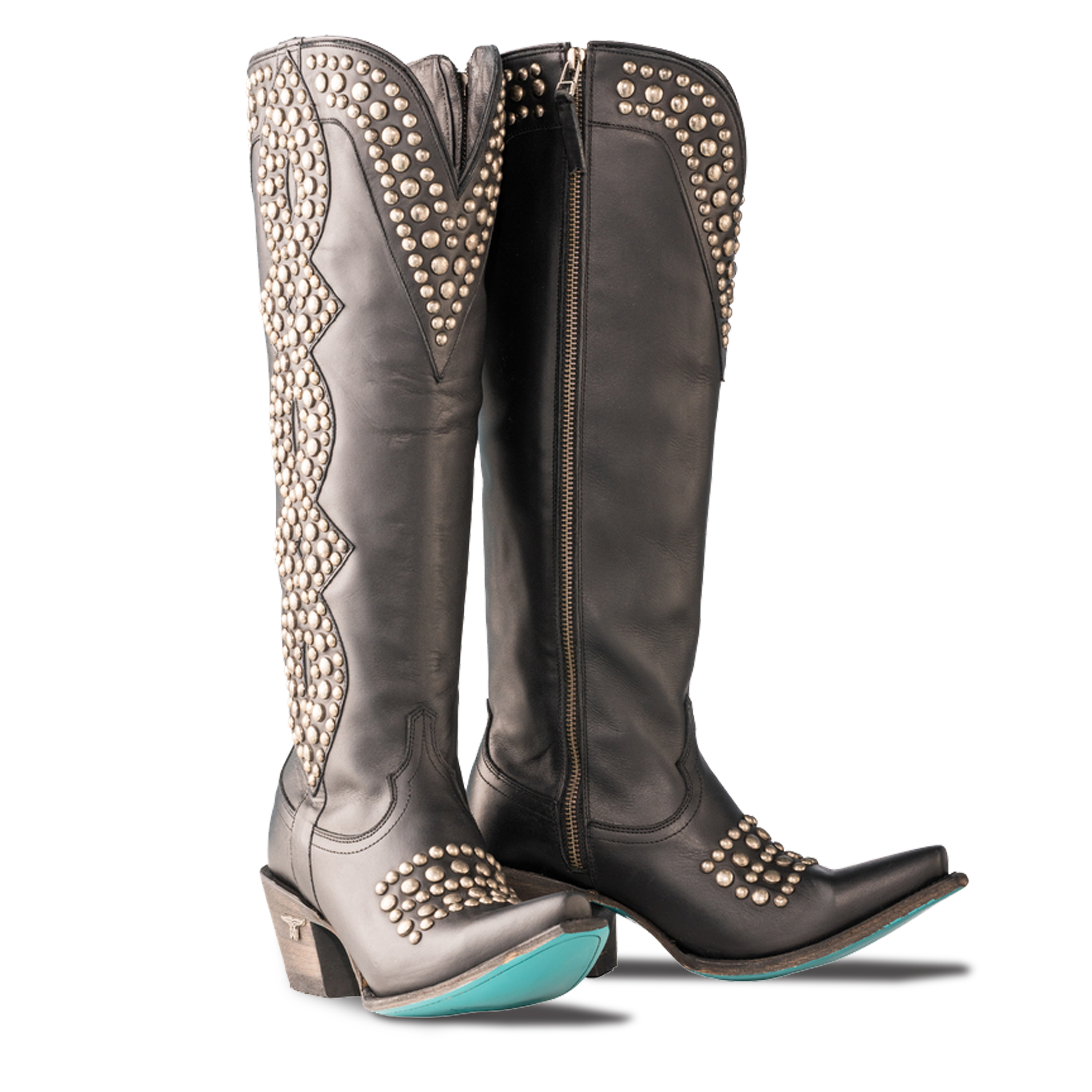 Studded Helix Knee High - Jet Black Lane Boots