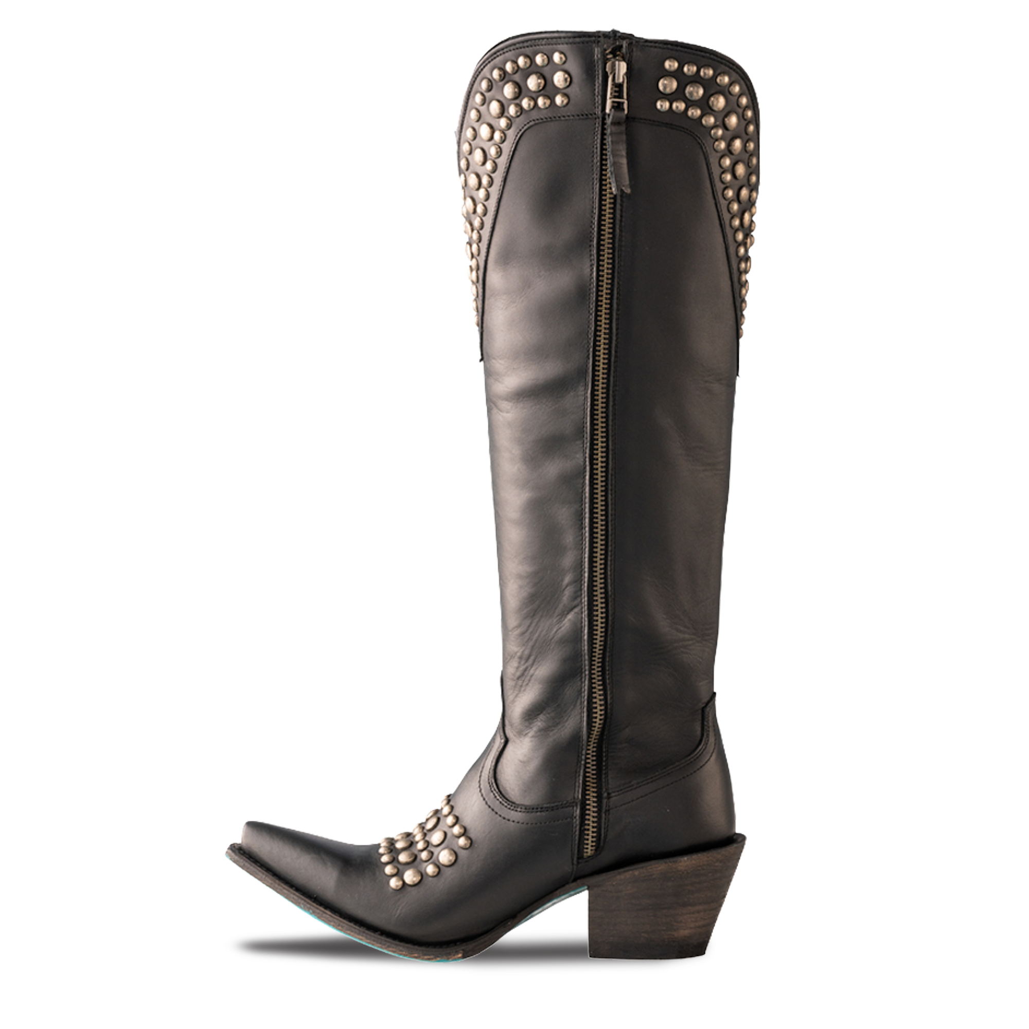 Studded Helix Knee High - Jet Black Lane Boots