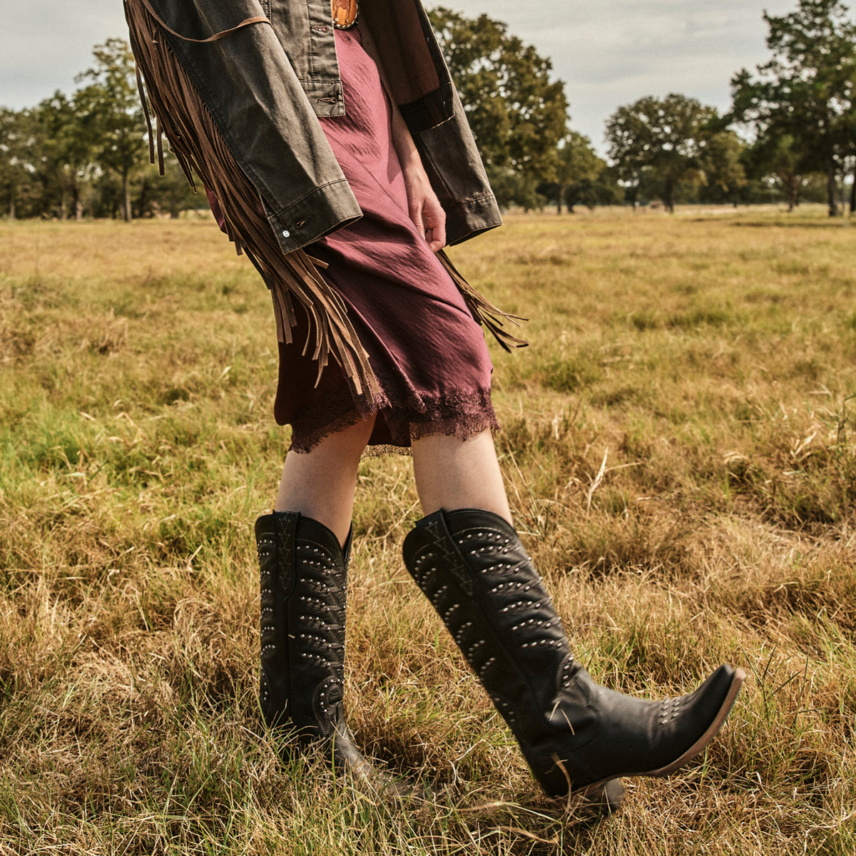 Studded Squash Blossom - Jet Black Ladies Boot Western Fashion by Lane