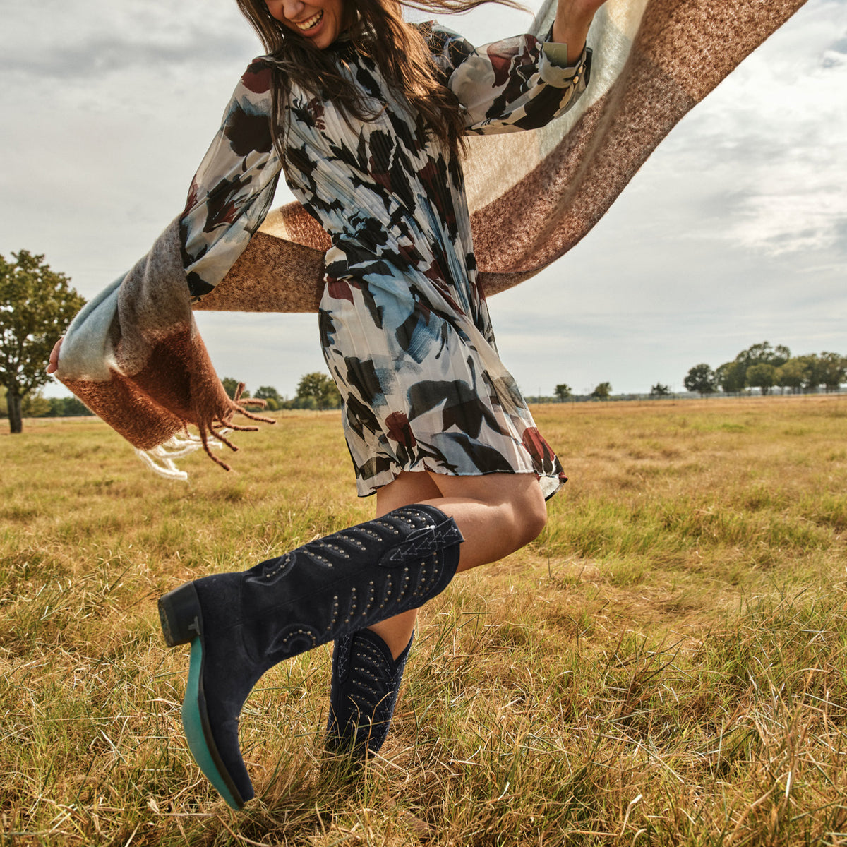Studded Squash Blossom Boot - Navy Suede Ladies Boot Western Fashion by Lane