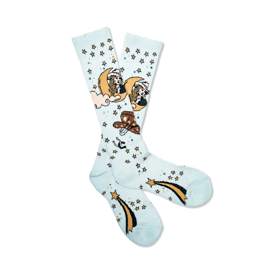 Cosmic Cowgirl Light Blue Performance Socks Women's Mid-Calf Socks Western Fashion by Lane