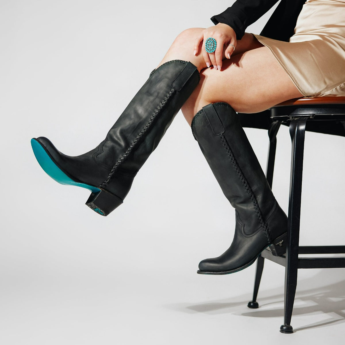 Lane PJ Knee-High Western Boots in Matte Black