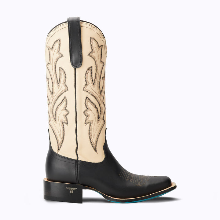 The Classic Square- Jet Black & Pale Ivory Ladies Boot  Western Fashion by Lane