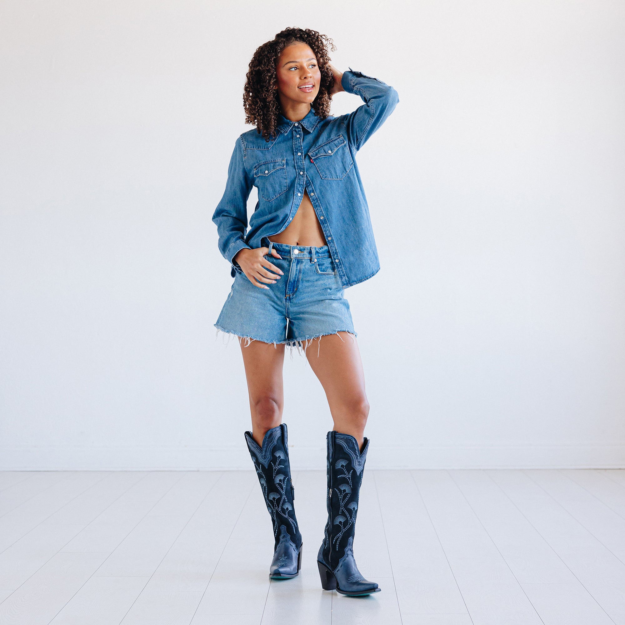 Tessa Knee High - Navy Suede Ladies Boot Western Fashion by Lane