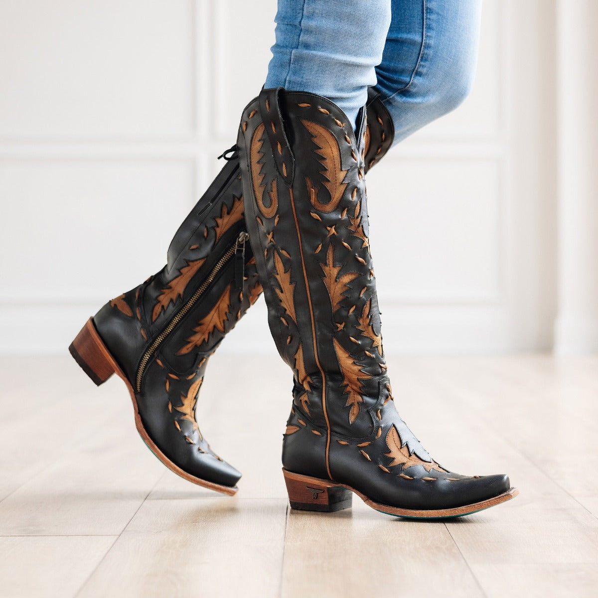 Reverie Knee High Tall Snip Toe Black and Brown Women s Cowboy Boots