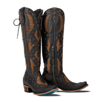 Reverie Knee High Corset - Jet Black and Burnt Caramel Ladies Boot Jet Black and Burnt Caramel Western Fashion by Lane