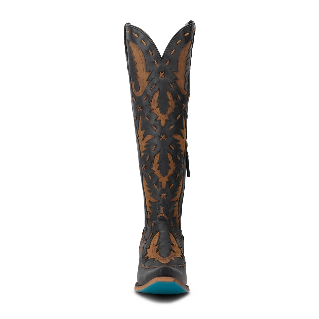 Reverie Knee High Corset - Jet Black and Burnt Caramel Ladies Boot Western Fashion by Lane