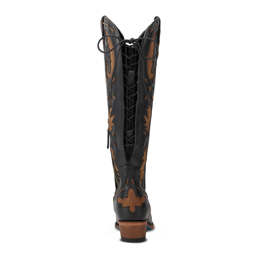 Reverie Knee High Corset - Jet Black and Burnt Caramel Ladies Boot Western Fashion by Lane