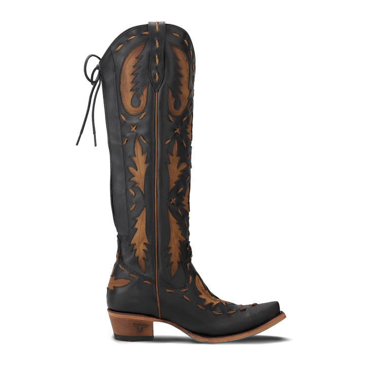 Reverie Knee High Corset - Jet Black and Burnt Caramel Ladies Boot Western Fashion by Lane