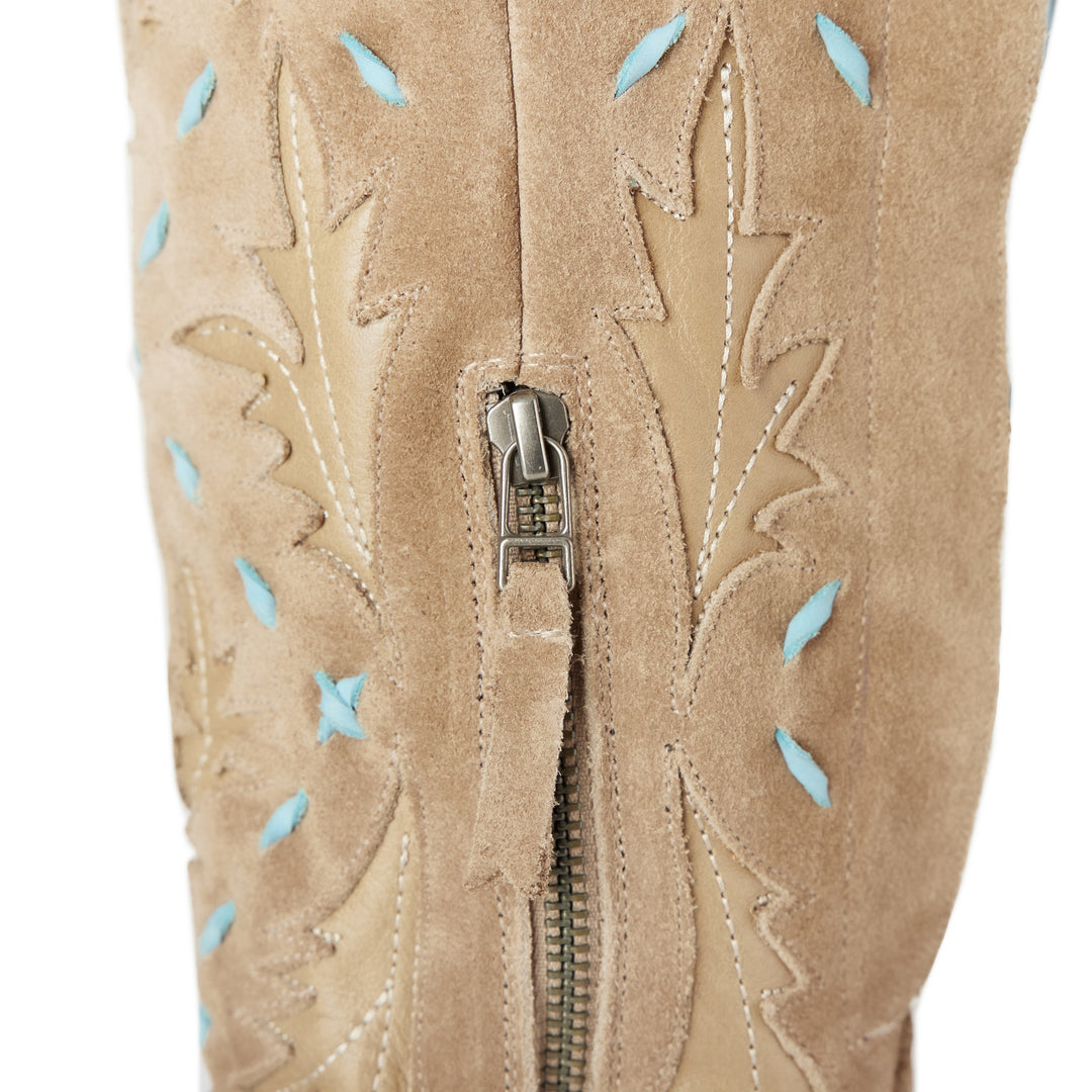 Reverie Knee High Corset x West Desperado - Latte Suede and Powder Blue Ladies Boot Western Fashion by Lane