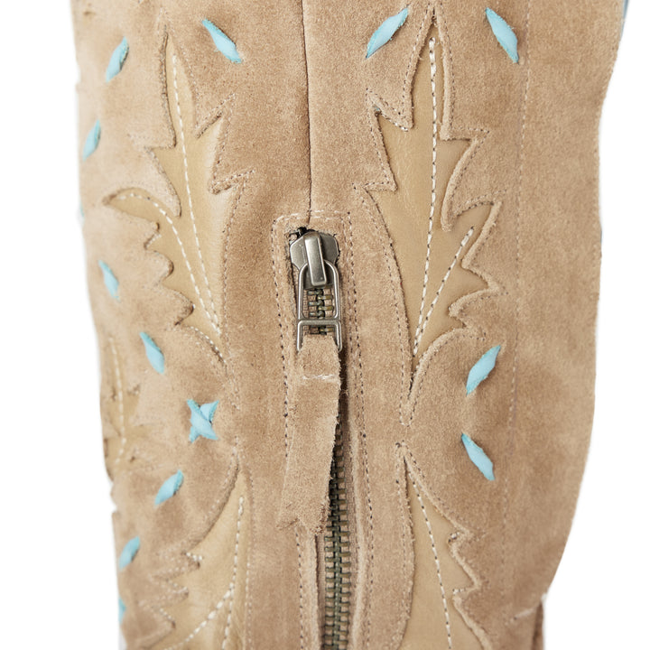 Reverie Knee High Corset x West Desperado - Latte Suede and Powder Blue Ladies Boot Western Fashion by Lane