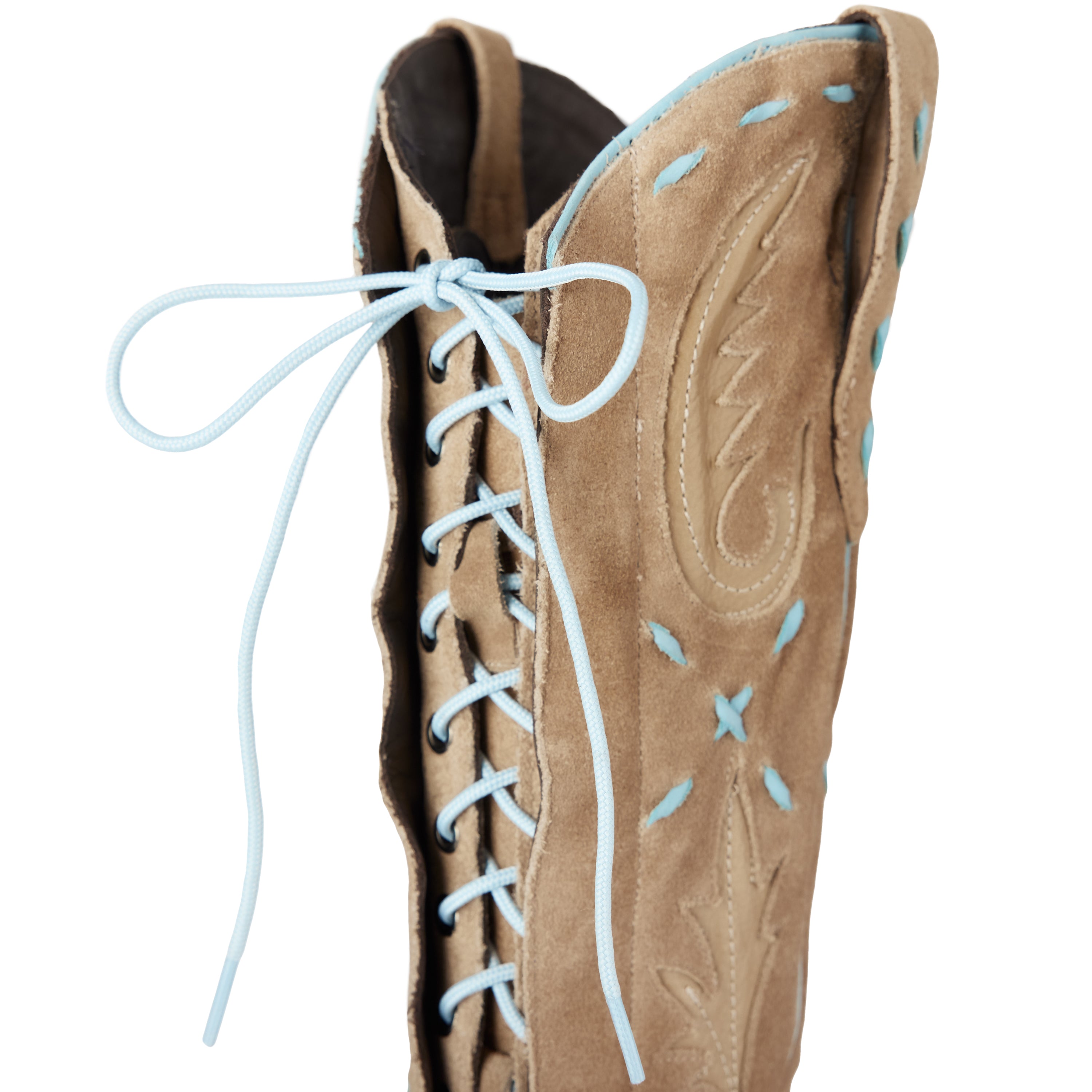 Reverie Knee High Corset - Latte Suede and Powder Blue Ladies Boot Western Fashion by Lane