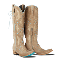 Reverie Knee High Corset - Latte Suede and Powder Blue Ladies Boot Latte Suede and Powder Blue Western Fashion by Lane