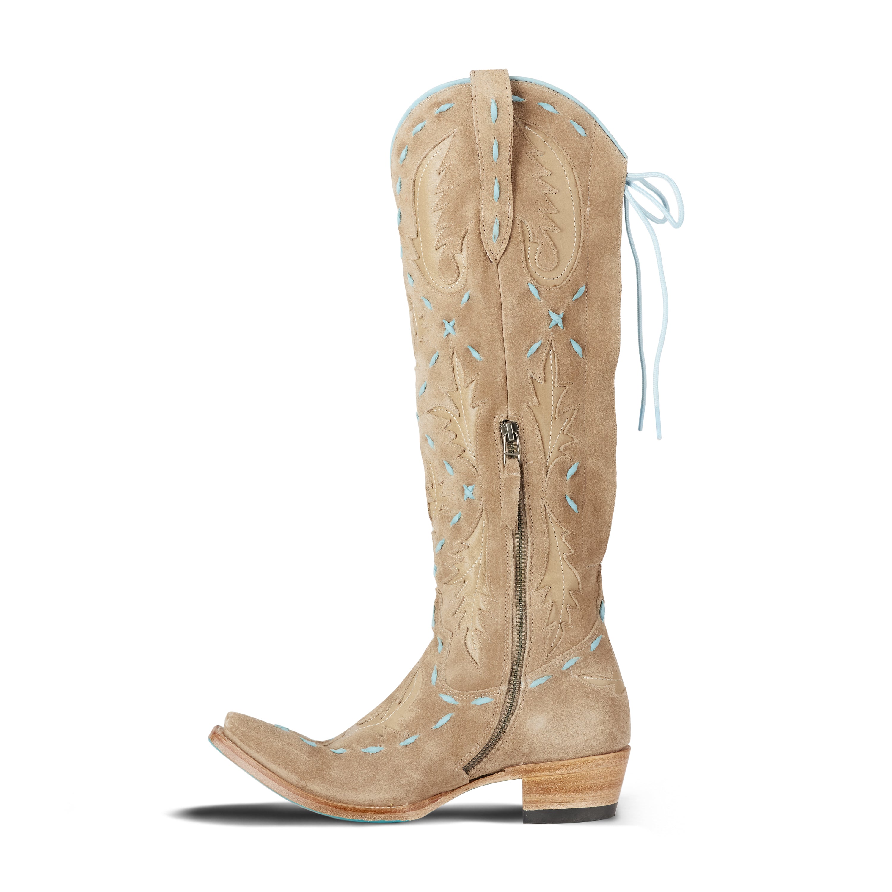 Reverie Knee High Corset - Latte Suede and Powder Blue Ladies Boot Western Fashion by Lane