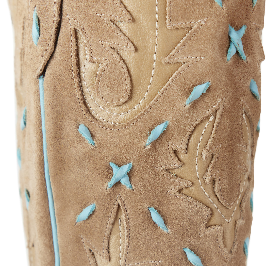 Reverie Knee High Corset x West Desperado - Latte Suede and Powder Blue Ladies Boot Western Fashion by Lane