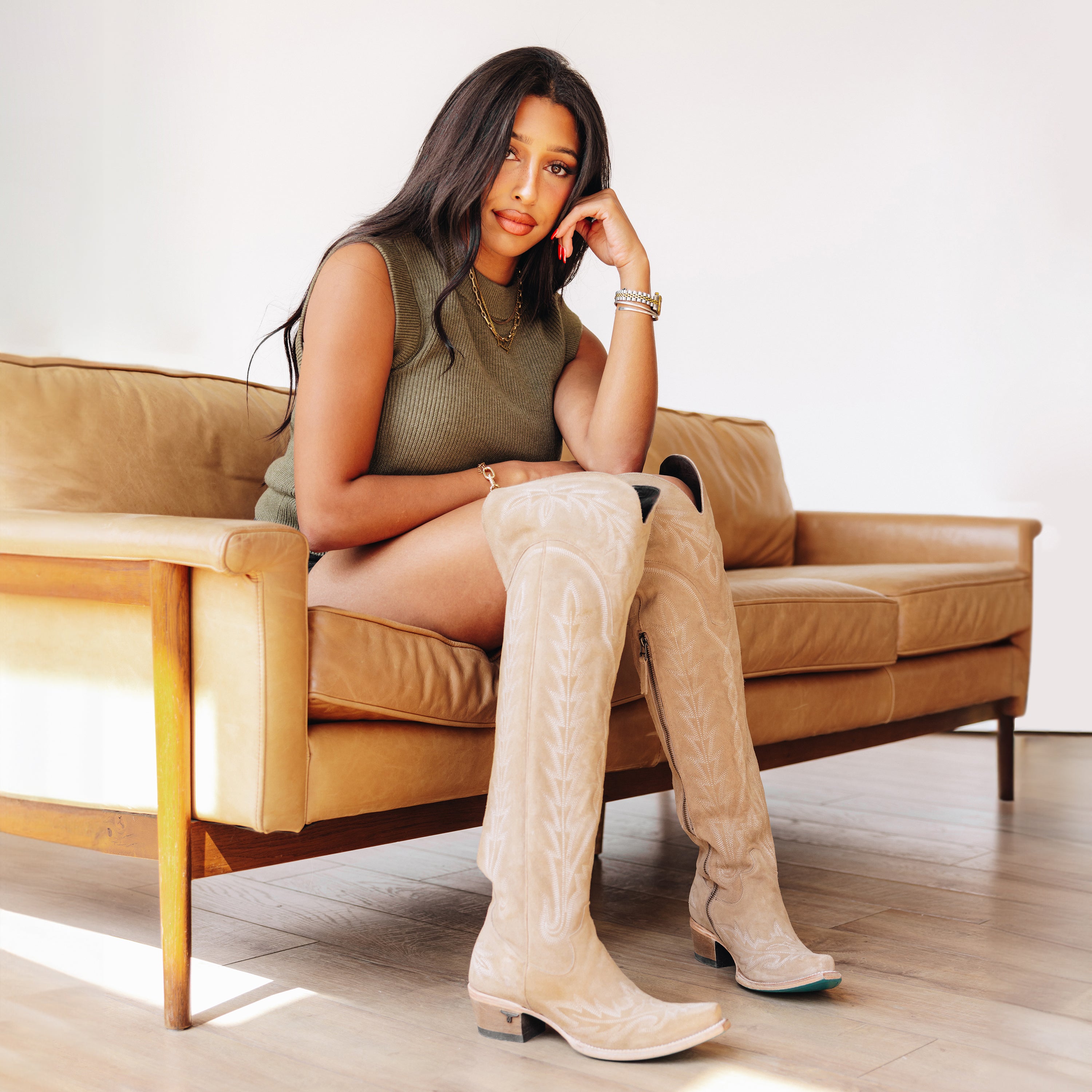 Lexington OTK Corset - Latte Suede Ladies Boot Western Fashion by Lane