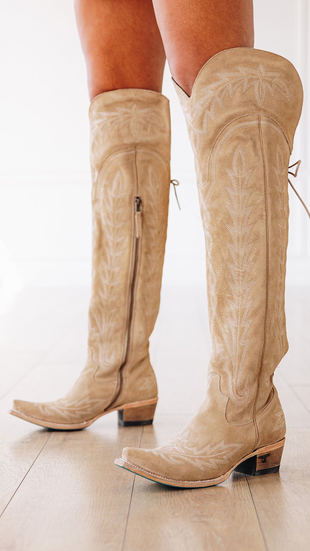 Lexington OTK over the knee cowgirl boot in Latte Suede 