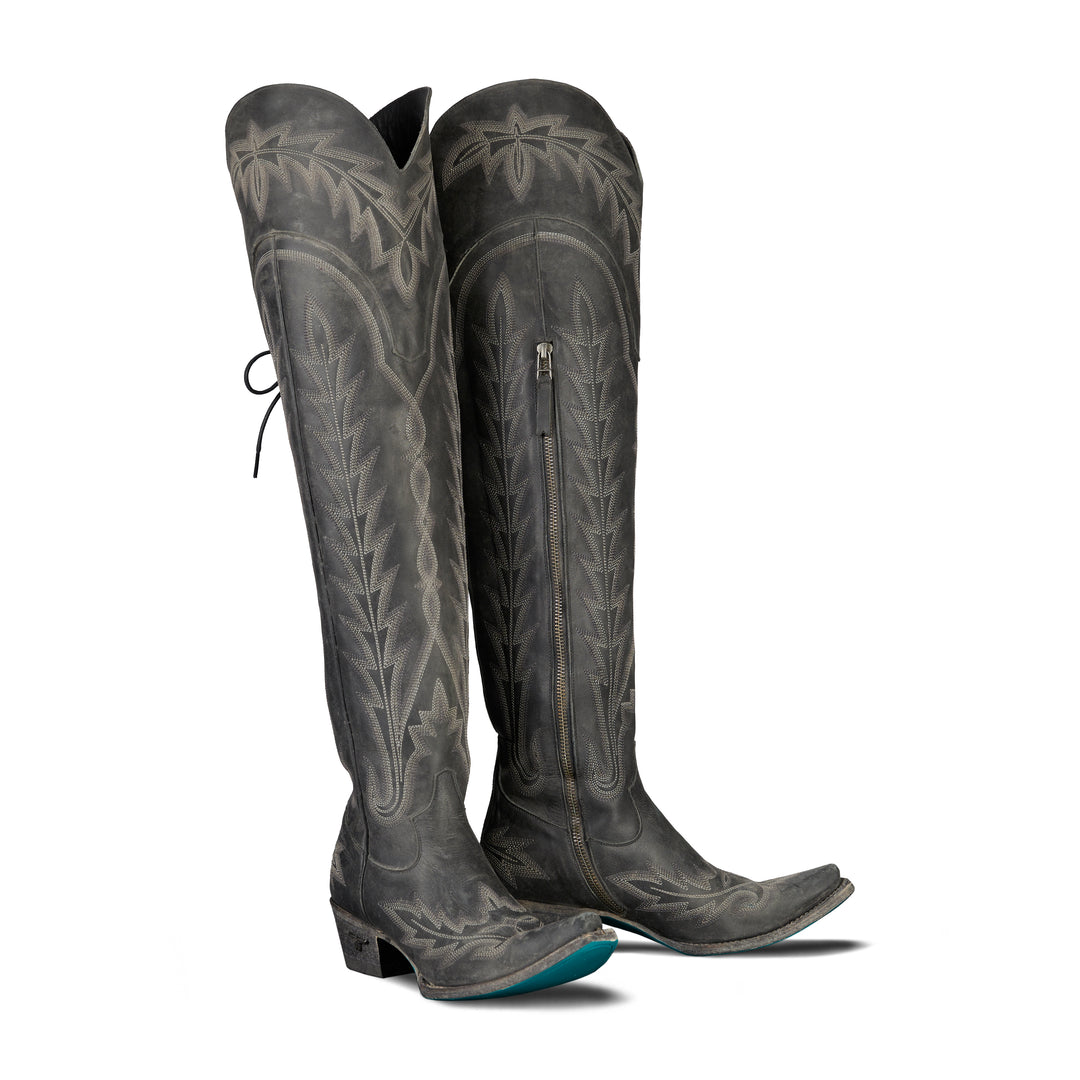 Lexington OTK Corset - Distressed Jet Black Ladies Boot  Western Fashion by Lane