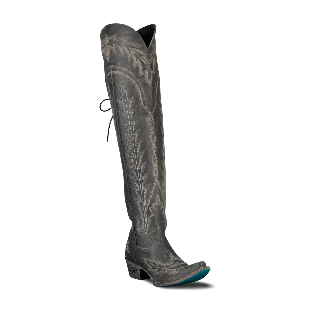 Lexington OTK Corset - Distressed Jet Black Ladies Boot  Western Fashion by Lane