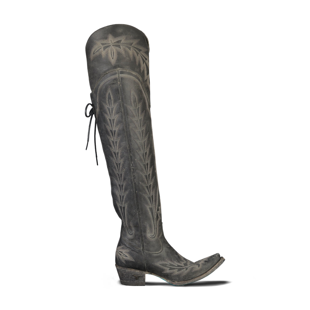 Lexington OTK Corset - Distressed Jet Black Ladies Boot  Western Fashion by Lane